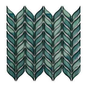 Glazed Green Leaf Waterjet Recycled Glass Floor And Wall Mosaic Tile
