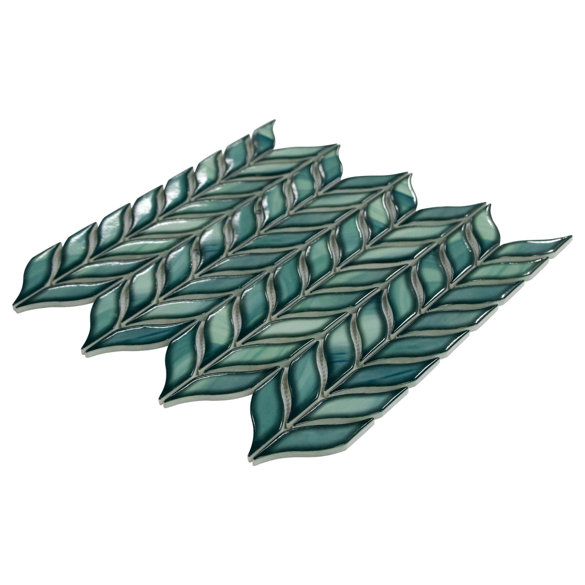 Leaf Glazed Green Recycled Glass Floor and Wall Mosaic Tile