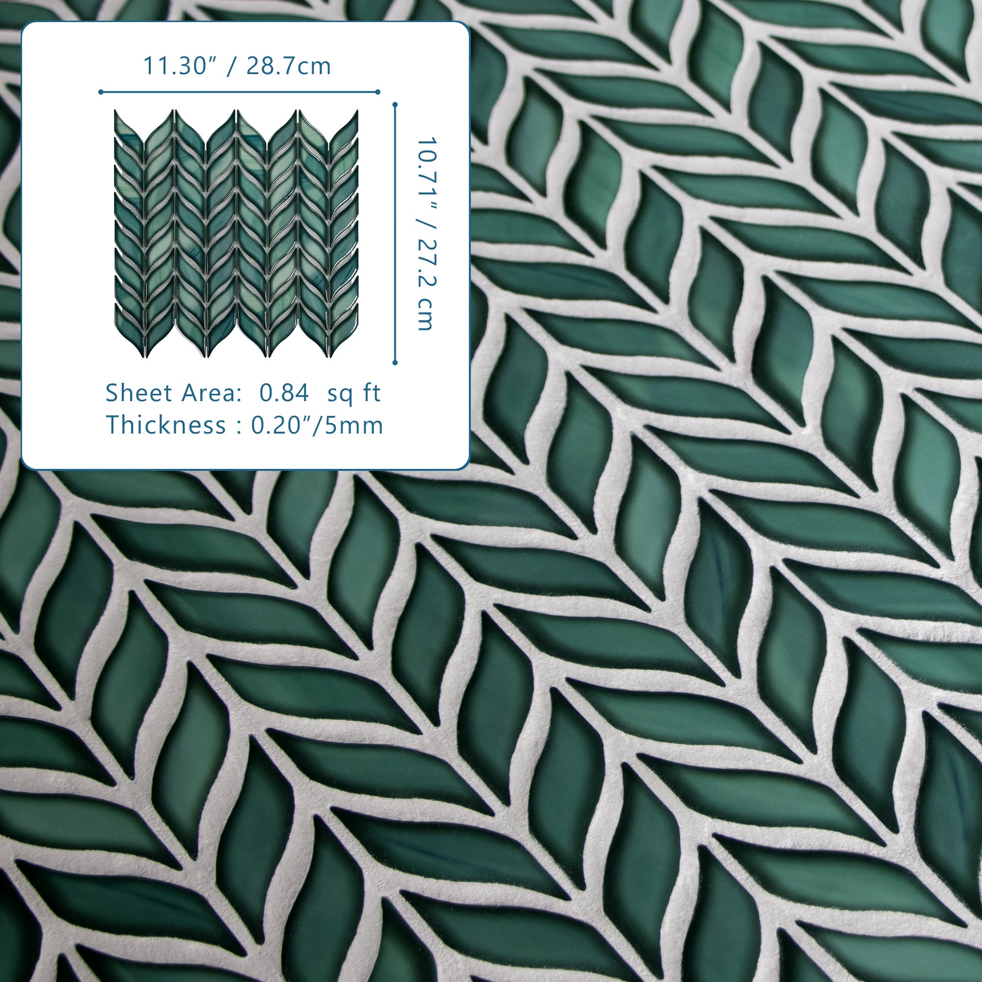 Leaf Glazed Green Recycled Glass Floor and Wall Mosaic Tile