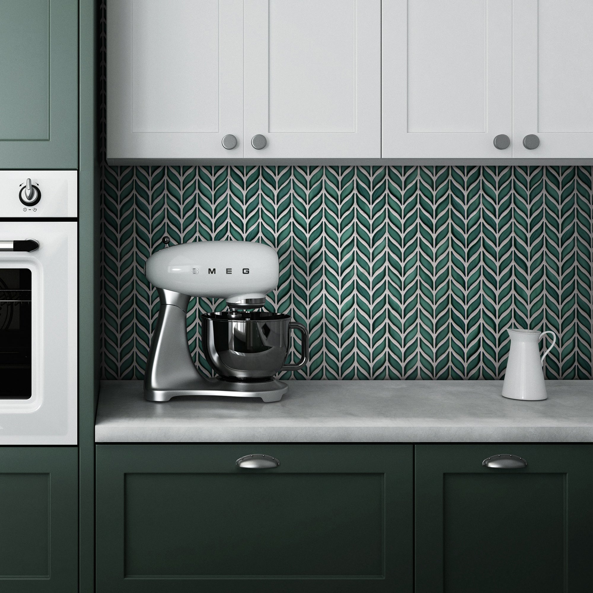 Leaf Glazed Green Recycled Glass Floor and Wall Mosaic Tile