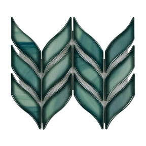 Glazed Green Leaf Waterjet Recycled Glass Floor And Wall Mosaic Tile