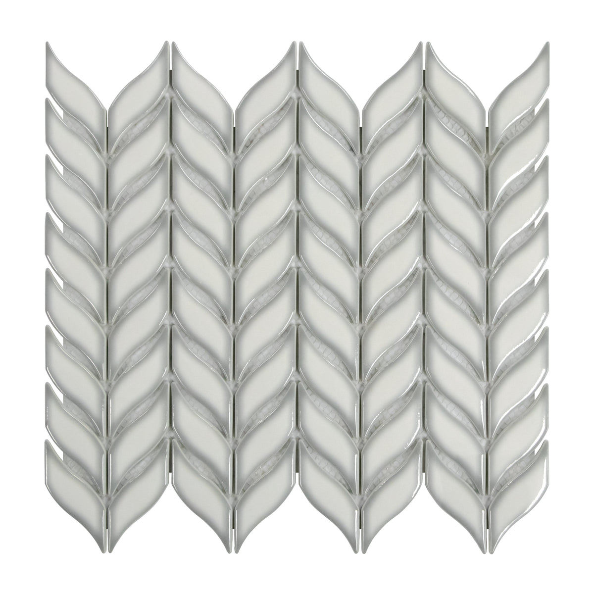 Glazed White Leaf Waterjet Recycled Glass Floor And Wall Mosaic Tile