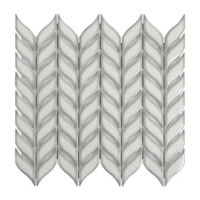 Glazed White Leaf Waterjet Recycled Glass Floor And Wall Mosaic Tile