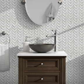Glazed White Leaf Waterjet Recycled Glass Floor And Wall Mosaic Tile