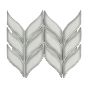 Glazed White Leaf Waterjet Recycled Glass Floor And Wall Mosaic Tile