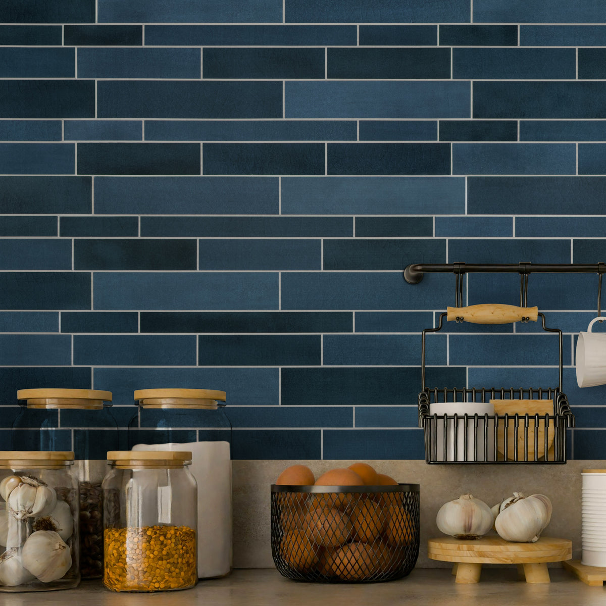 Interlocking Blue Mixed Peel and Stick Tile
