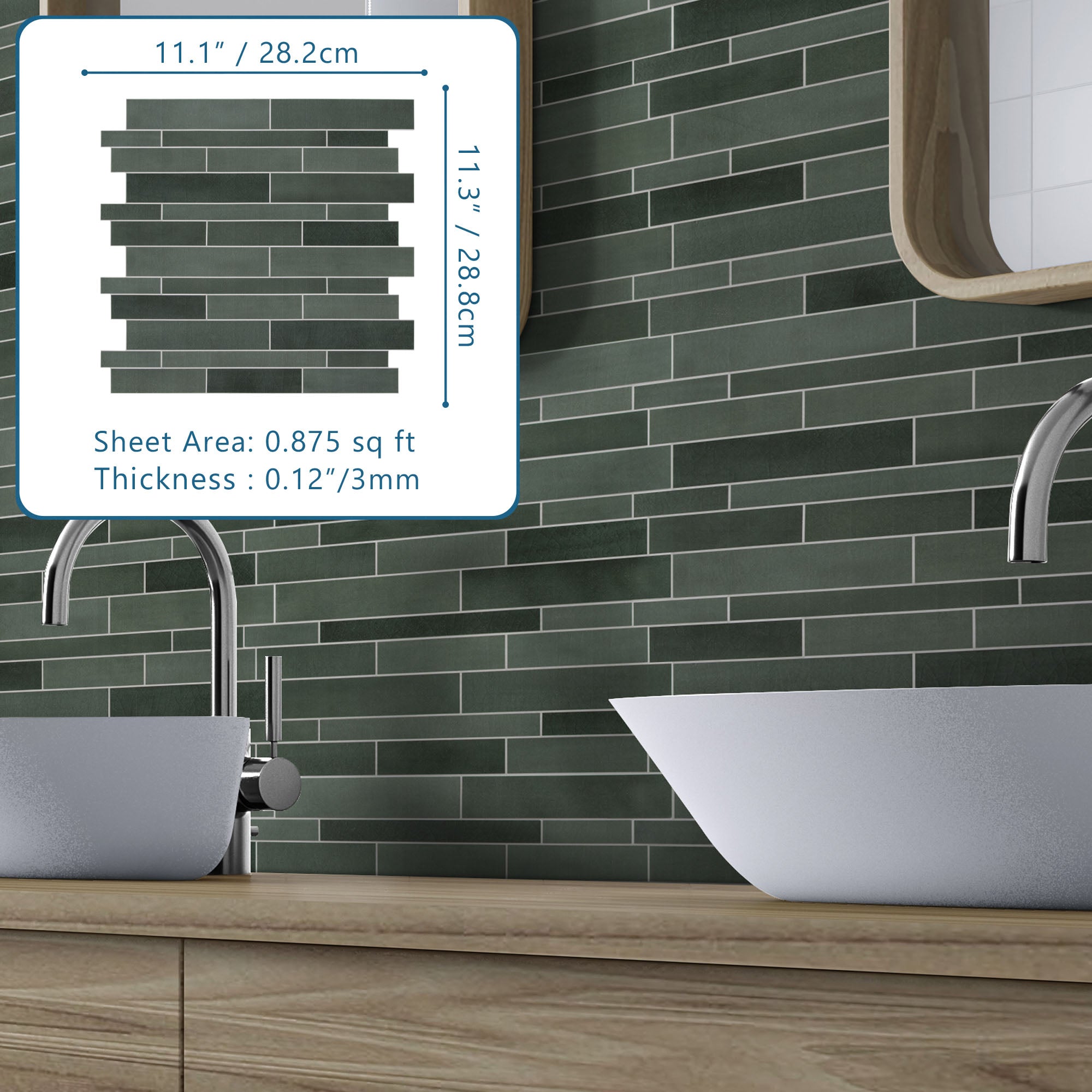 Interlocking Green Mixed Peel and Stick Tile