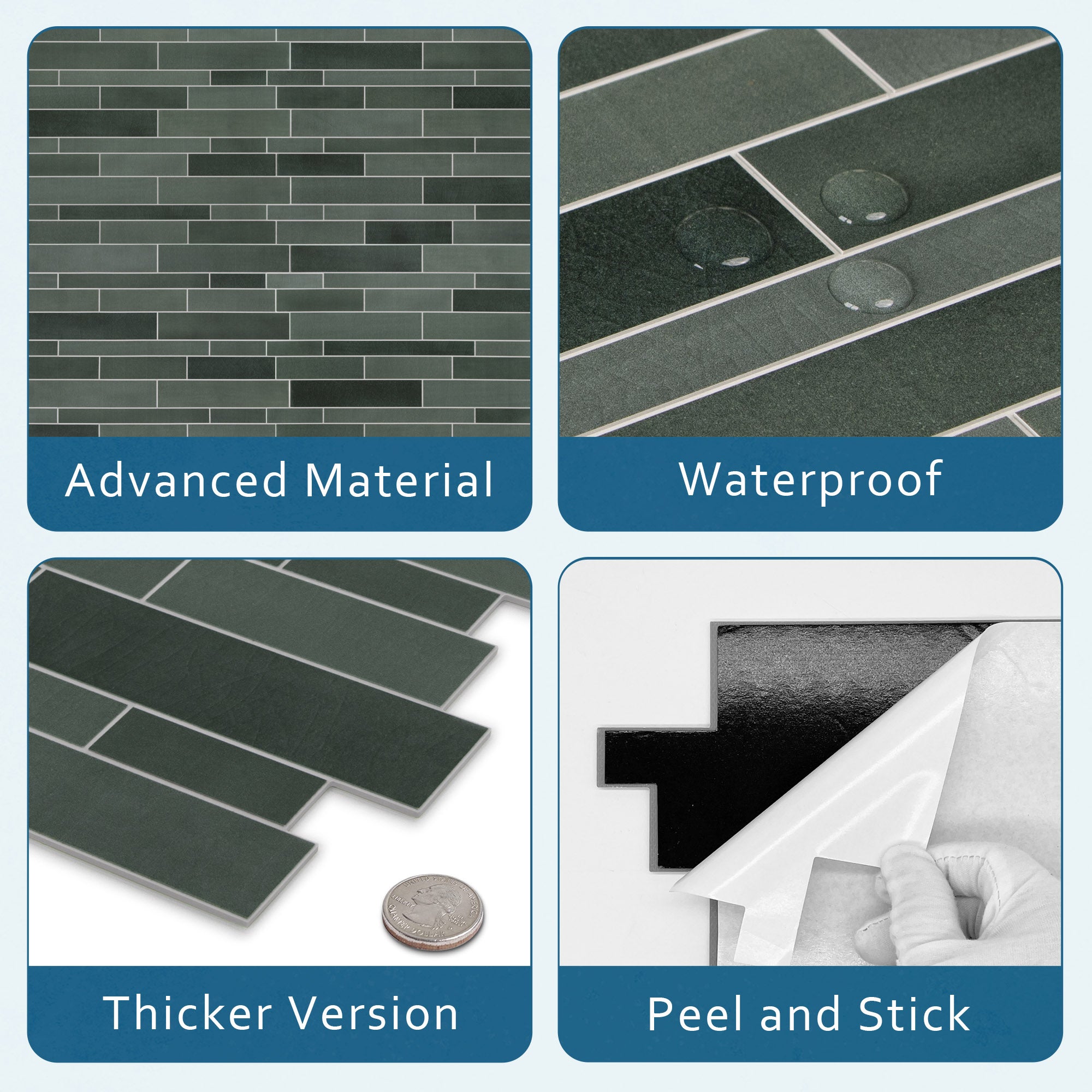 Interlocking Green Mixed Peel and Stick Tile