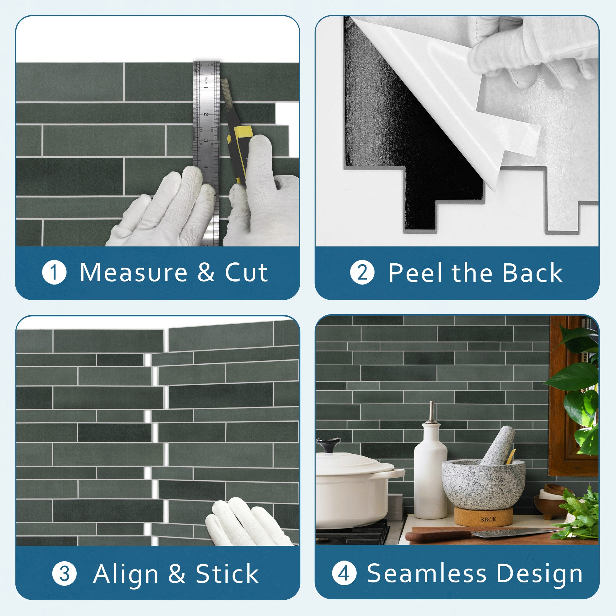 Interlocking Green Mixed Peel and Stick Tile