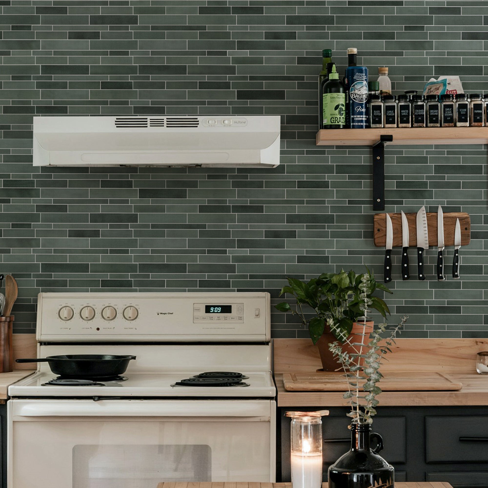 Interlocking Green Mixed Peel and Stick Tile