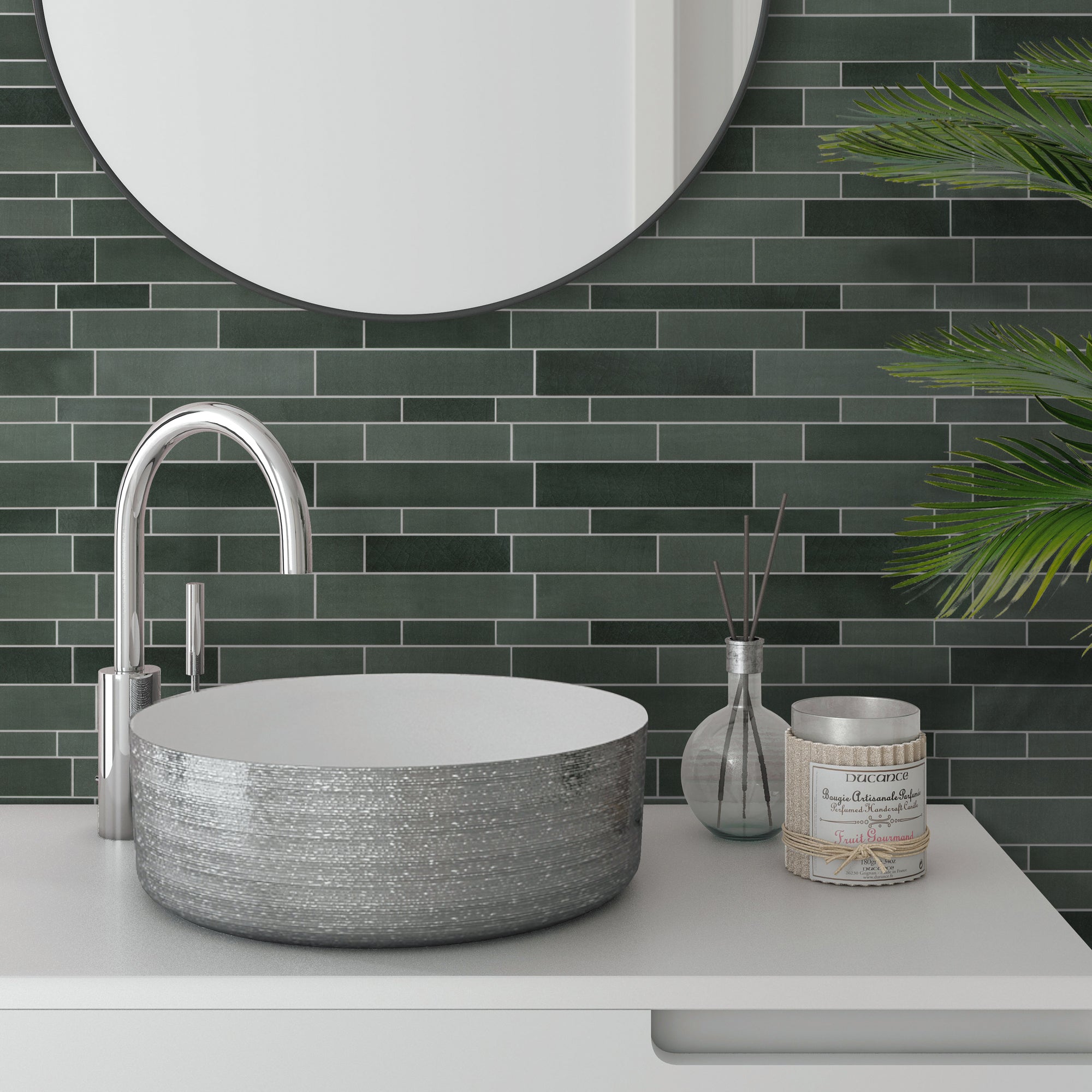 Interlocking Green Mixed Peel and Stick Tile