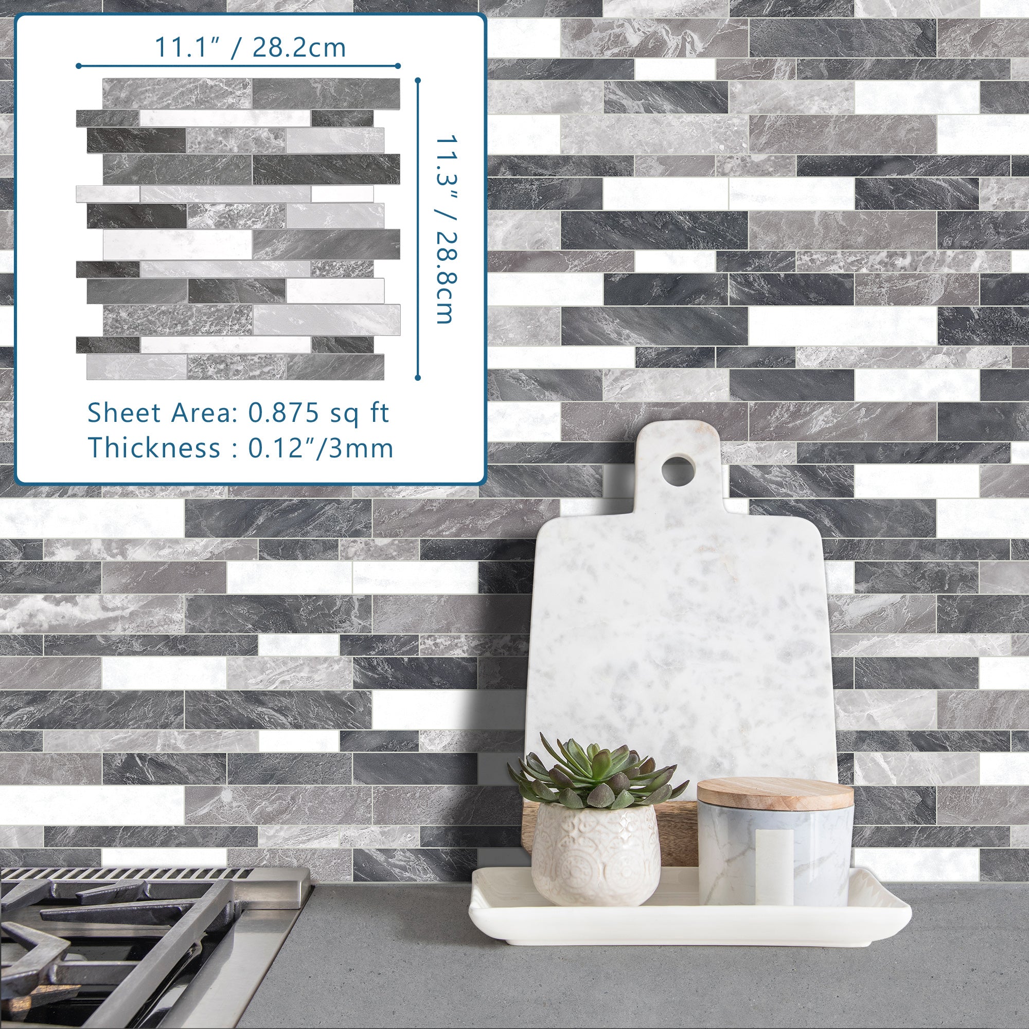 Interlocking Grey Mixed Peel and Stick Tile