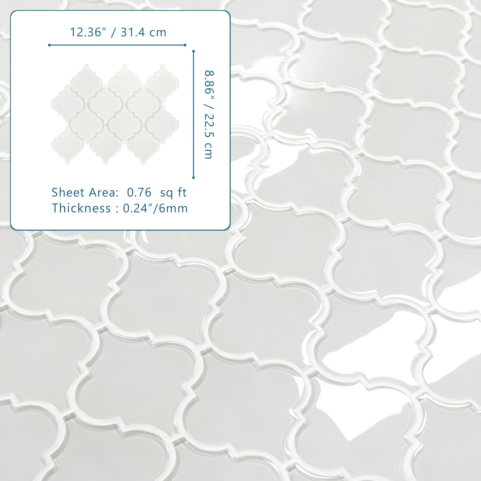 Arabesque Lantern Glossy White Glass Wall Mosaic Tile