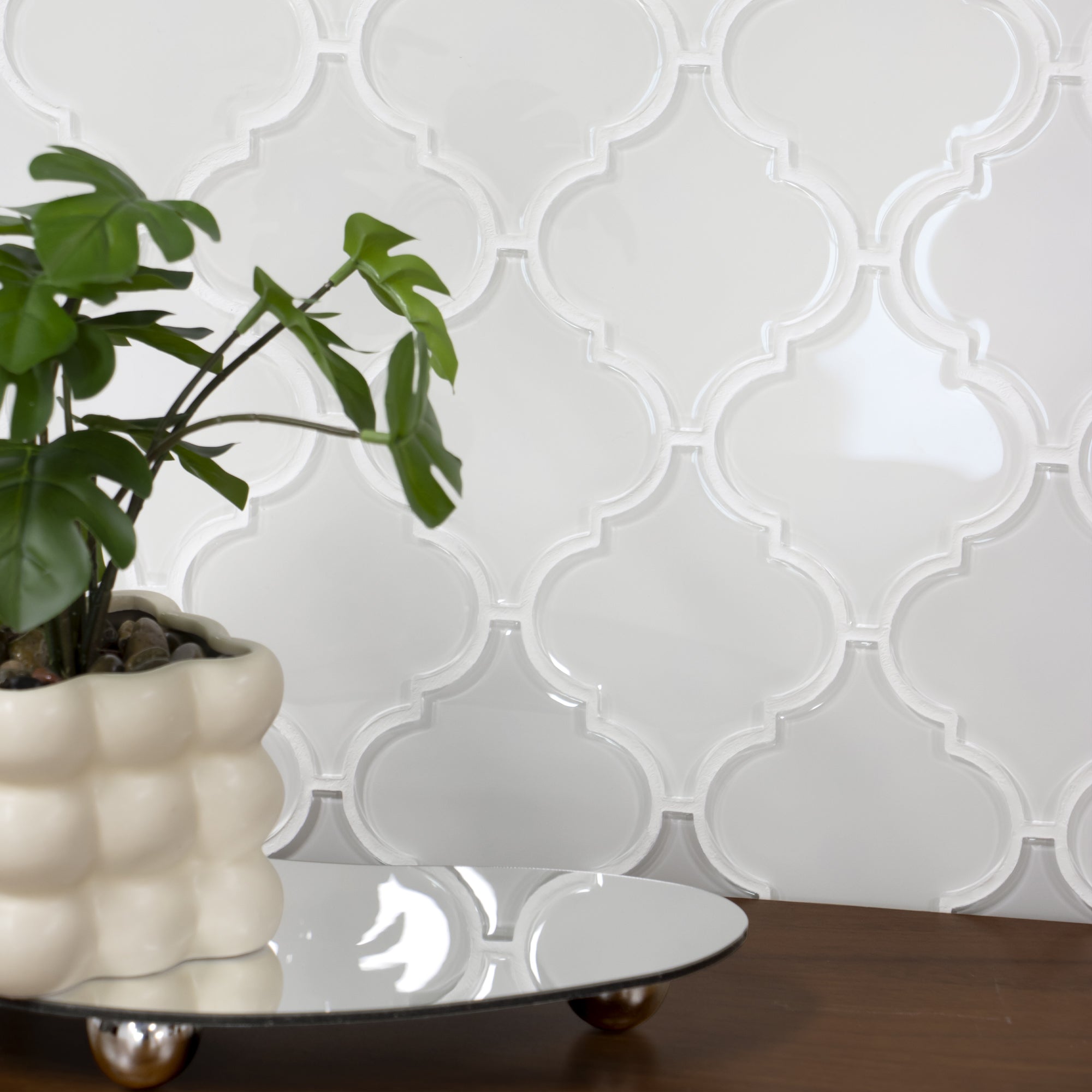 Arabesque Lantern Glossy White Glass Wall Mosaic Tile