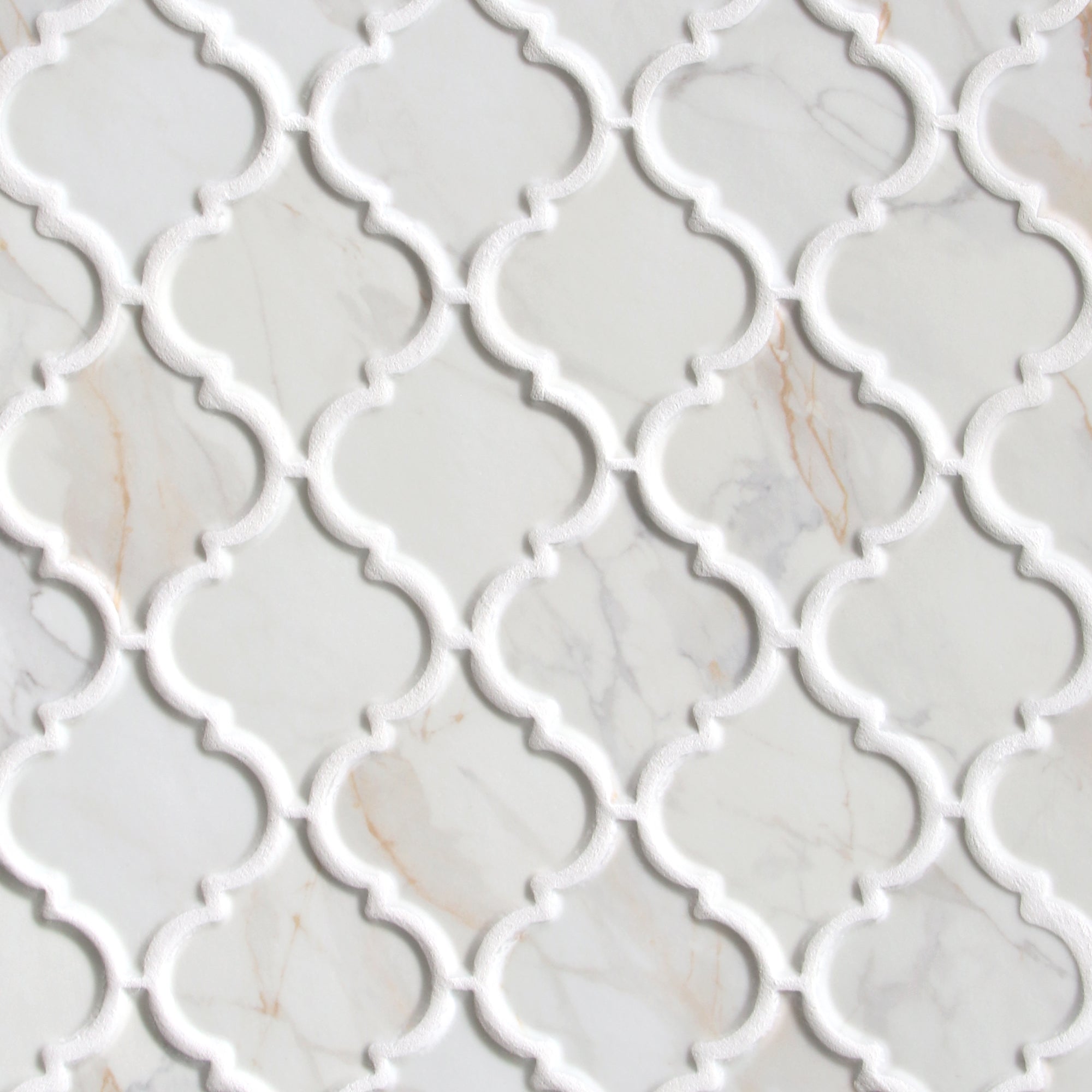 Statuario Gold Arabesque Recycled Glass Floor and Wall Mosaic Tile