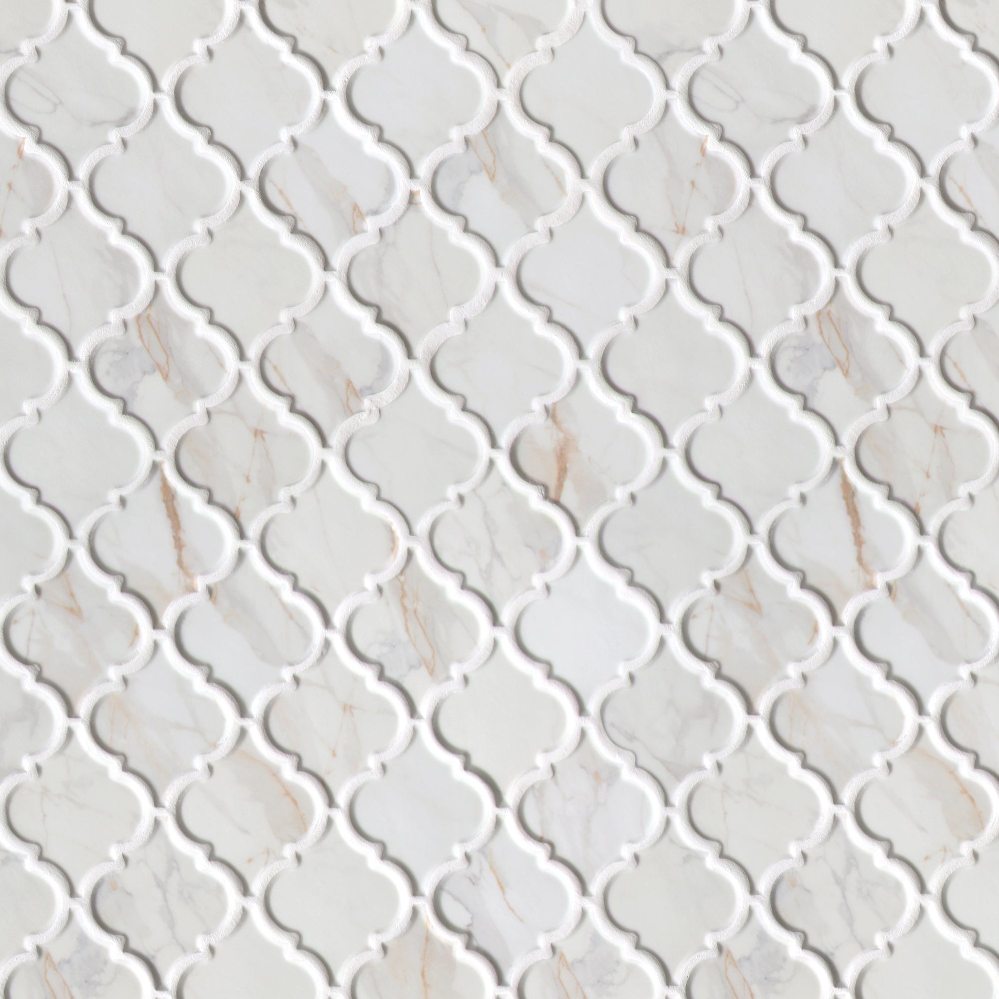 Statuario Gold Arabesque Recycled Glass Floor and Wall Mosaic Tile