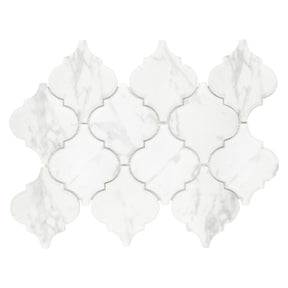 Carrara White Arabesque Recycled Glass Floor And Wall Mosaic Tile