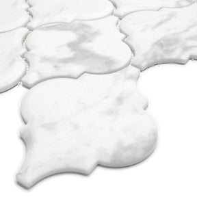 Carrara White Arabesque Recycled Glass Floor And Wall Mosaic Tile