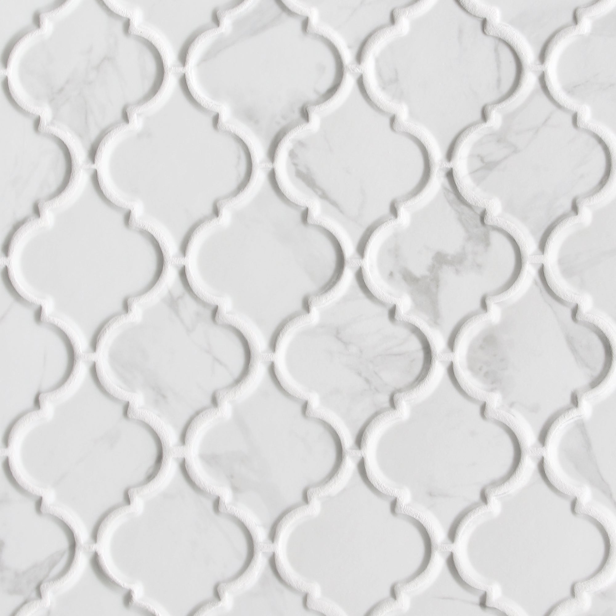Carrara White Arabesque Recycled Glass Floor and Wall Mosaic Tile