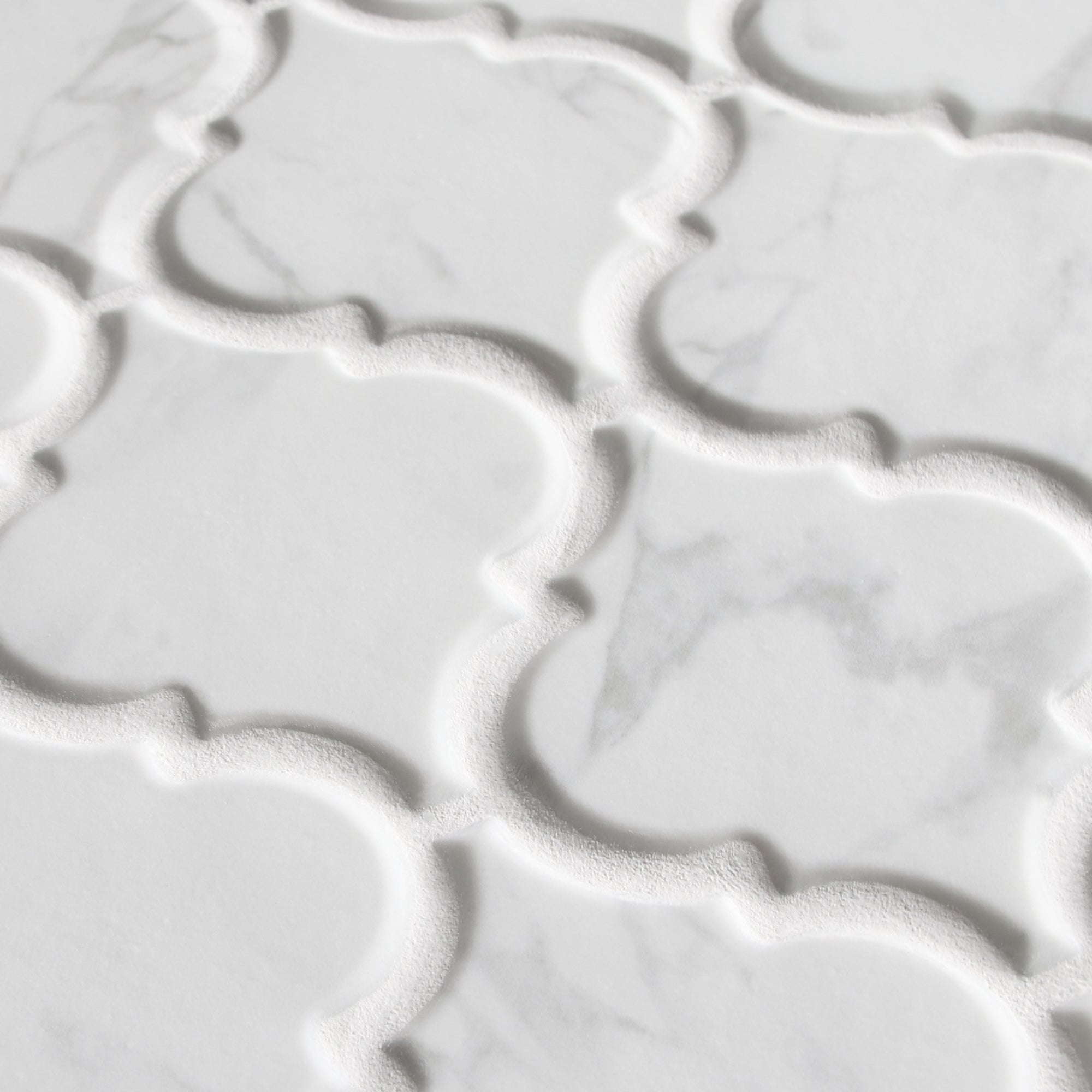 Carrara White Arabesque Recycled Glass Floor and Wall Mosaic Tile