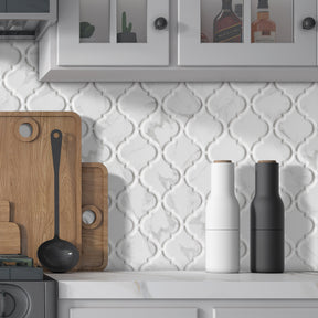 Carrara White Arabesque Recycled Glass Floor And Wall Mosaic Tile