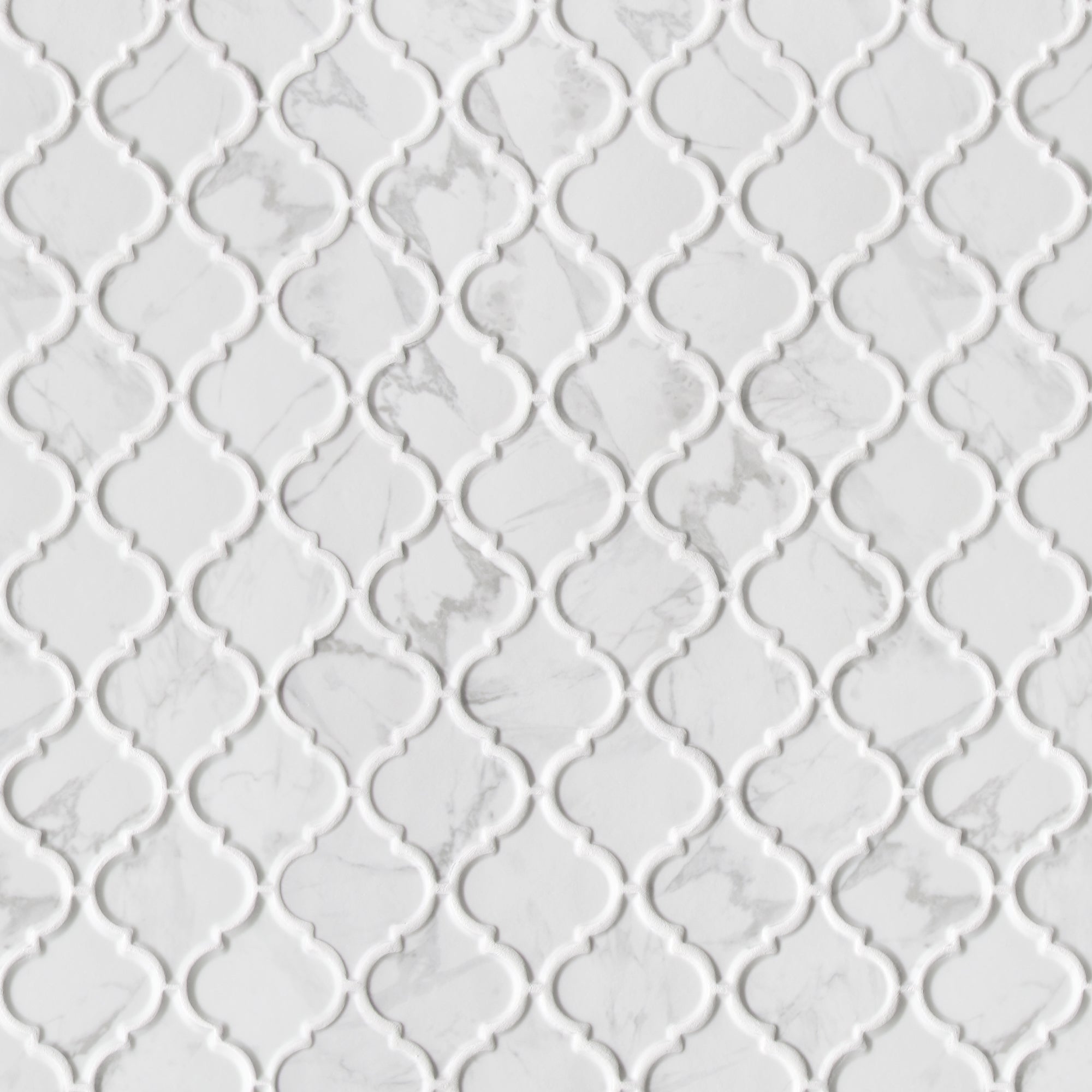 Carrara White Arabesque Recycled Glass Floor and Wall Mosaic Tile