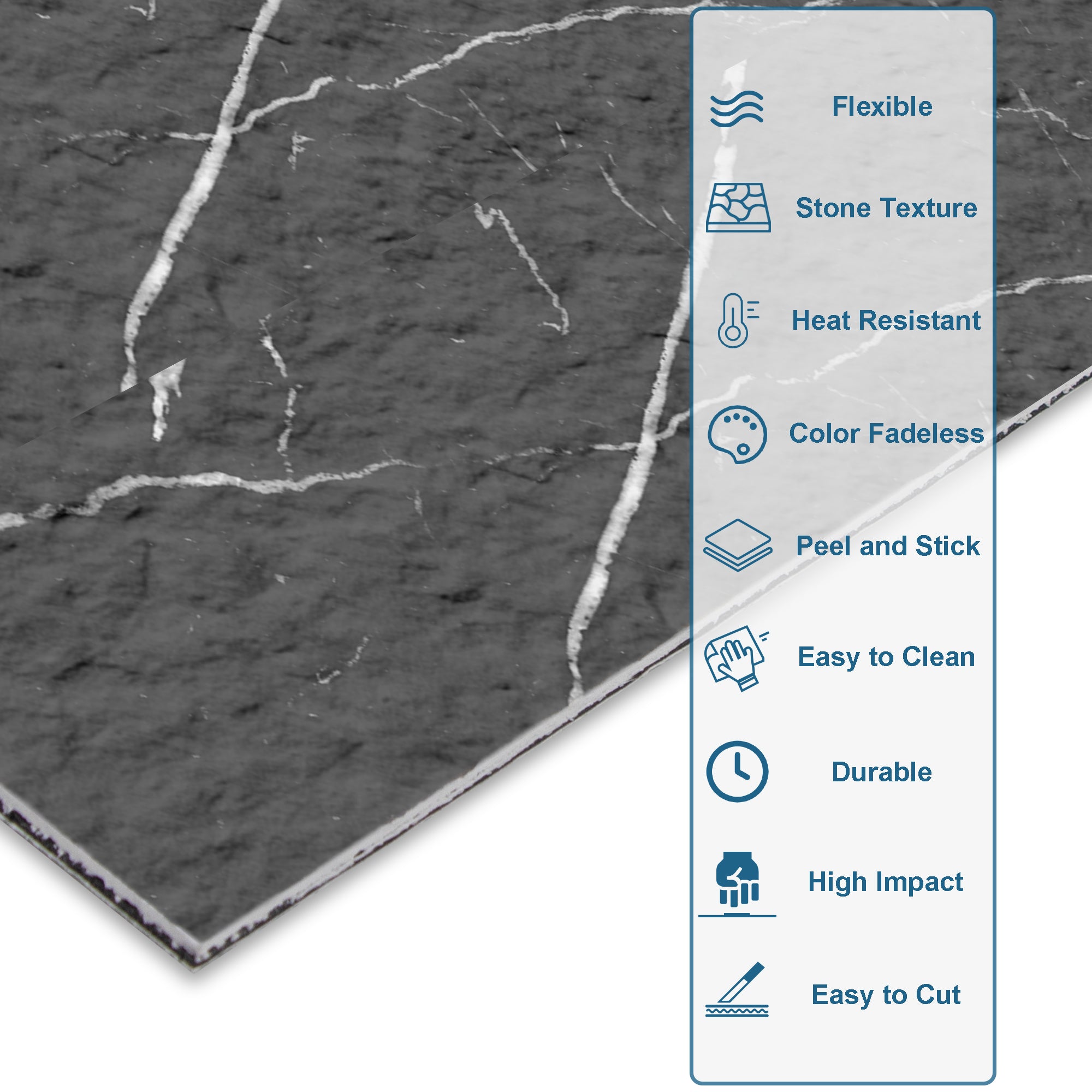 Black Marquina Flexible Stone Peel and Stick Tile