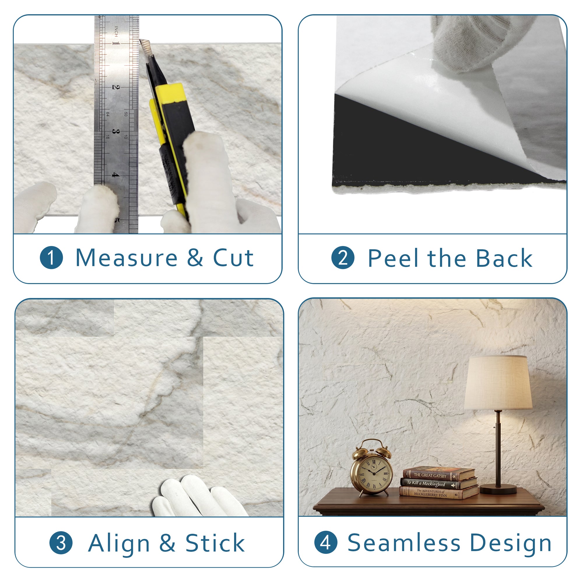 Carrara White Flexible Stone Peel and Stick Tile