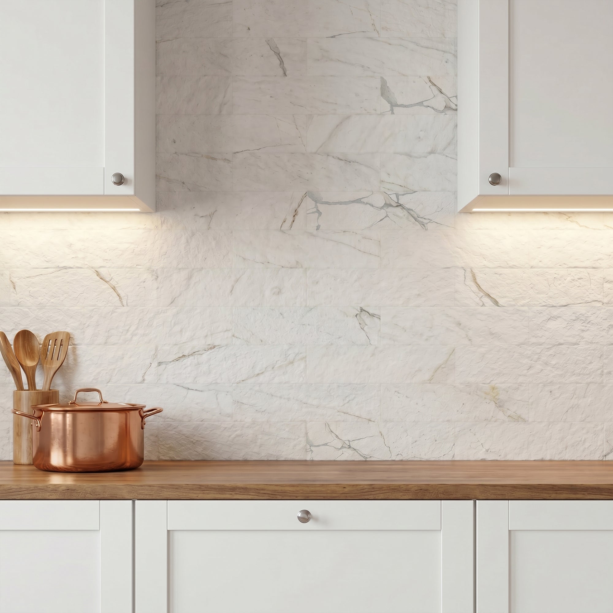 Carrara White Flexible Stone Peel and Stick Tile