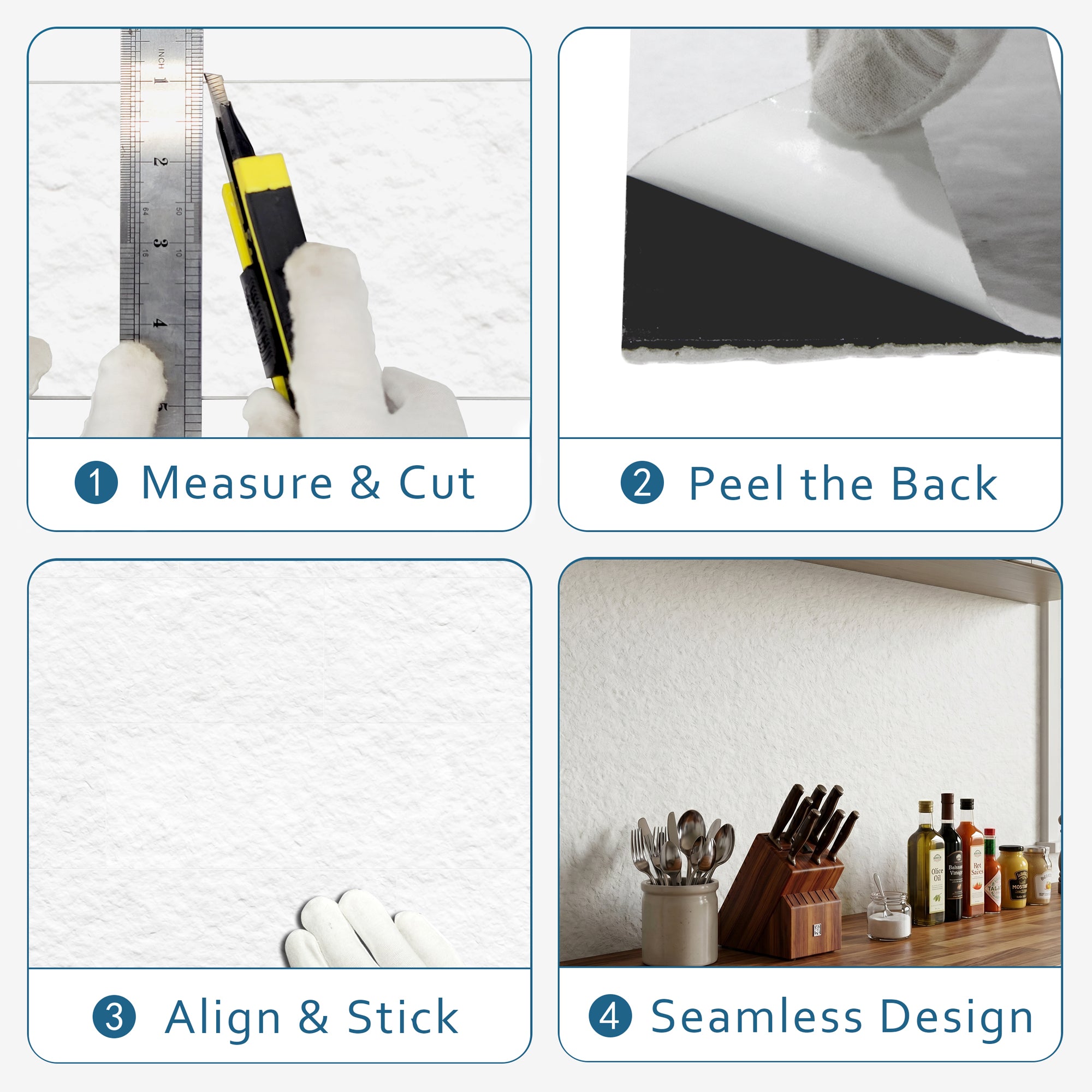 White Quartz Flexible Stone Peel and Stick Tile