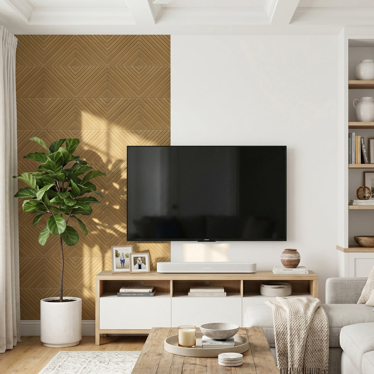 Diagonal Slat Natural Oak PET Acoustic Felt Tile