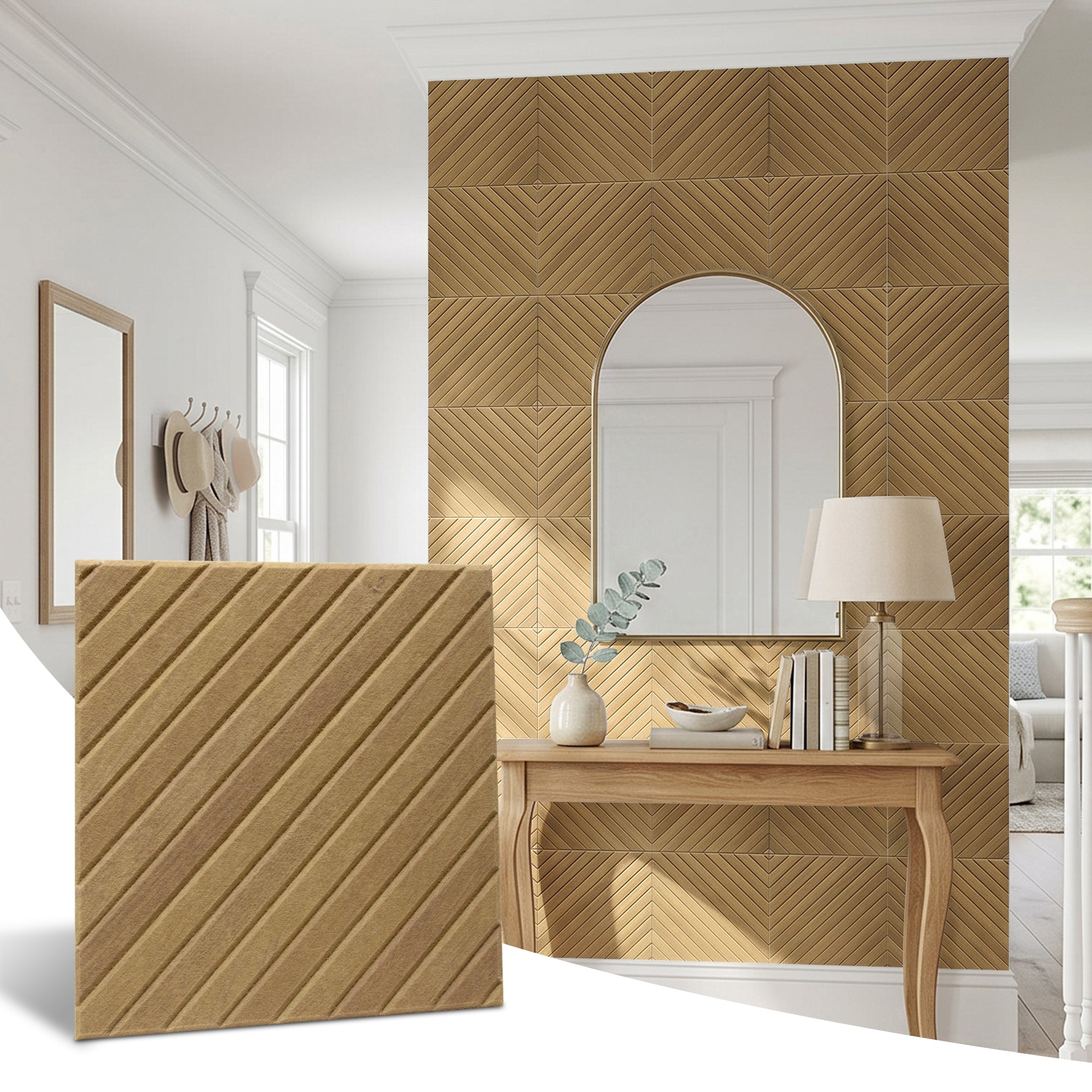 Diagonal Slat Natural Oak PET Acoustic Felt Tile