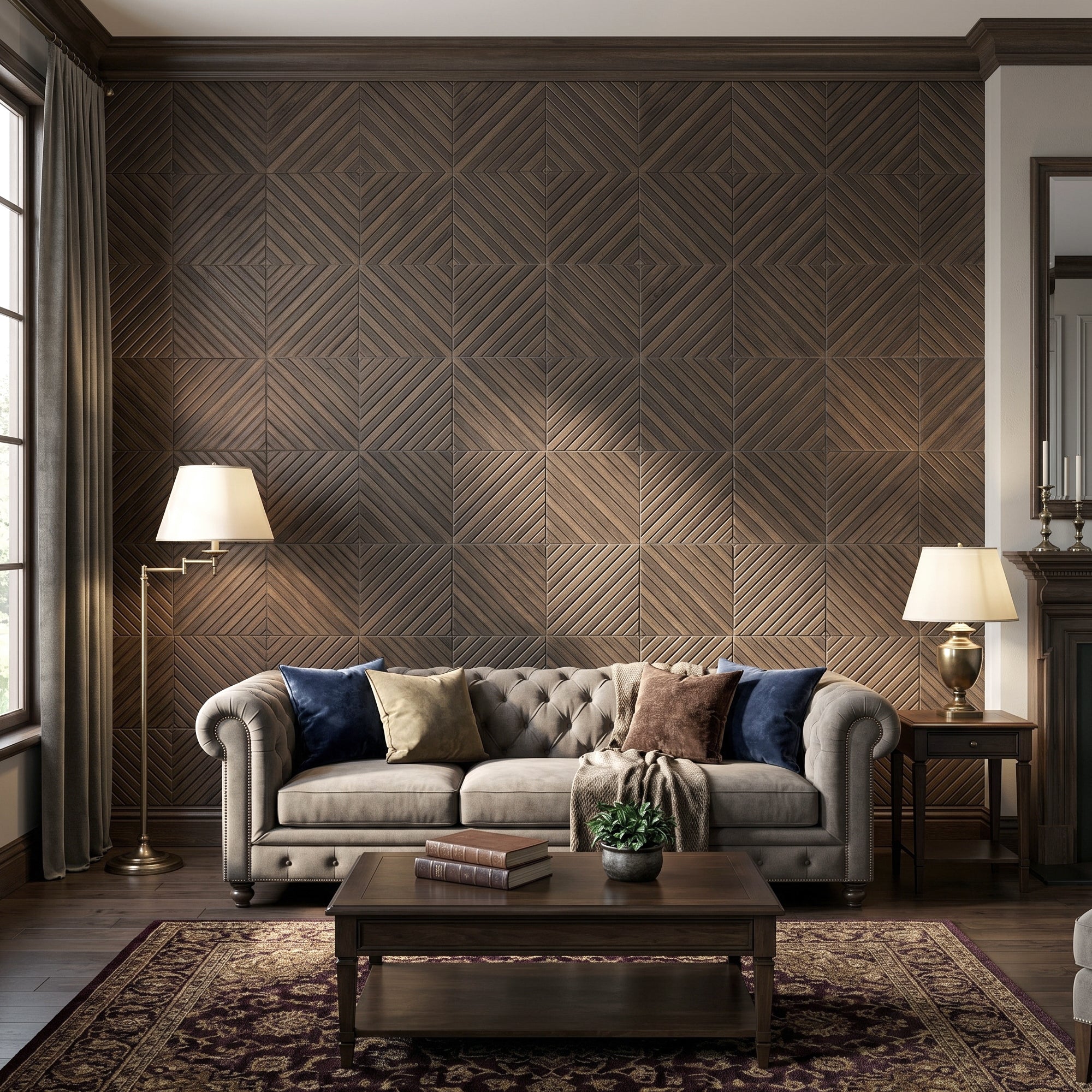 Diagonal Slat Walnut PET Acoustic Felt Tile