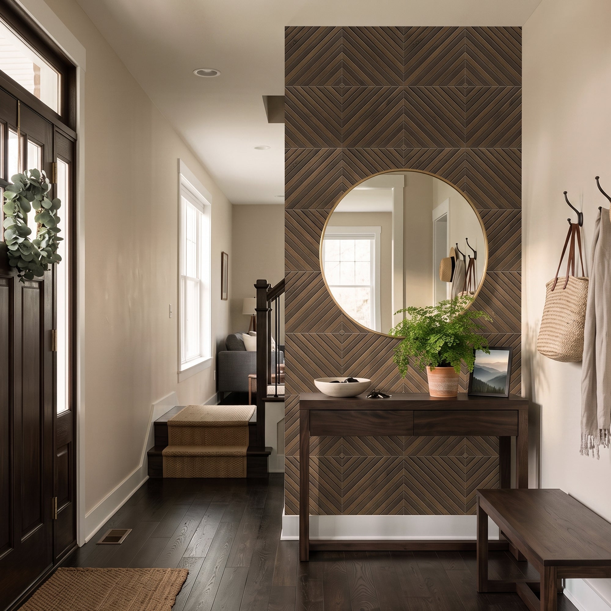 Diagonal Slat Walnut PET Acoustic Felt Tile