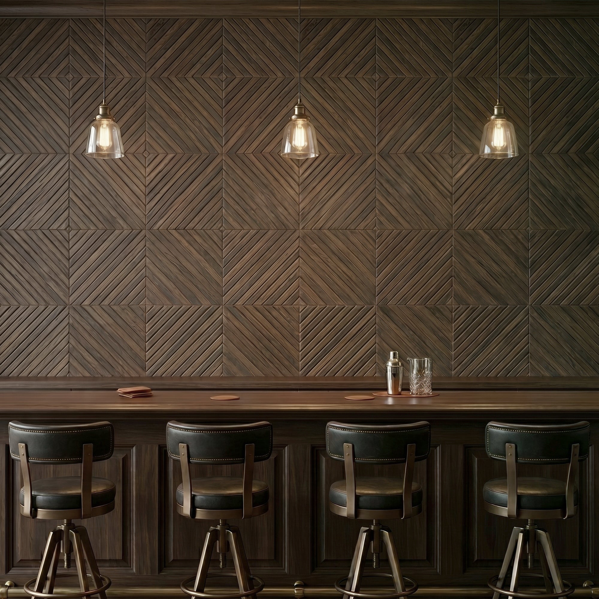 Diagonal Slat Walnut PET Acoustic Felt Tile