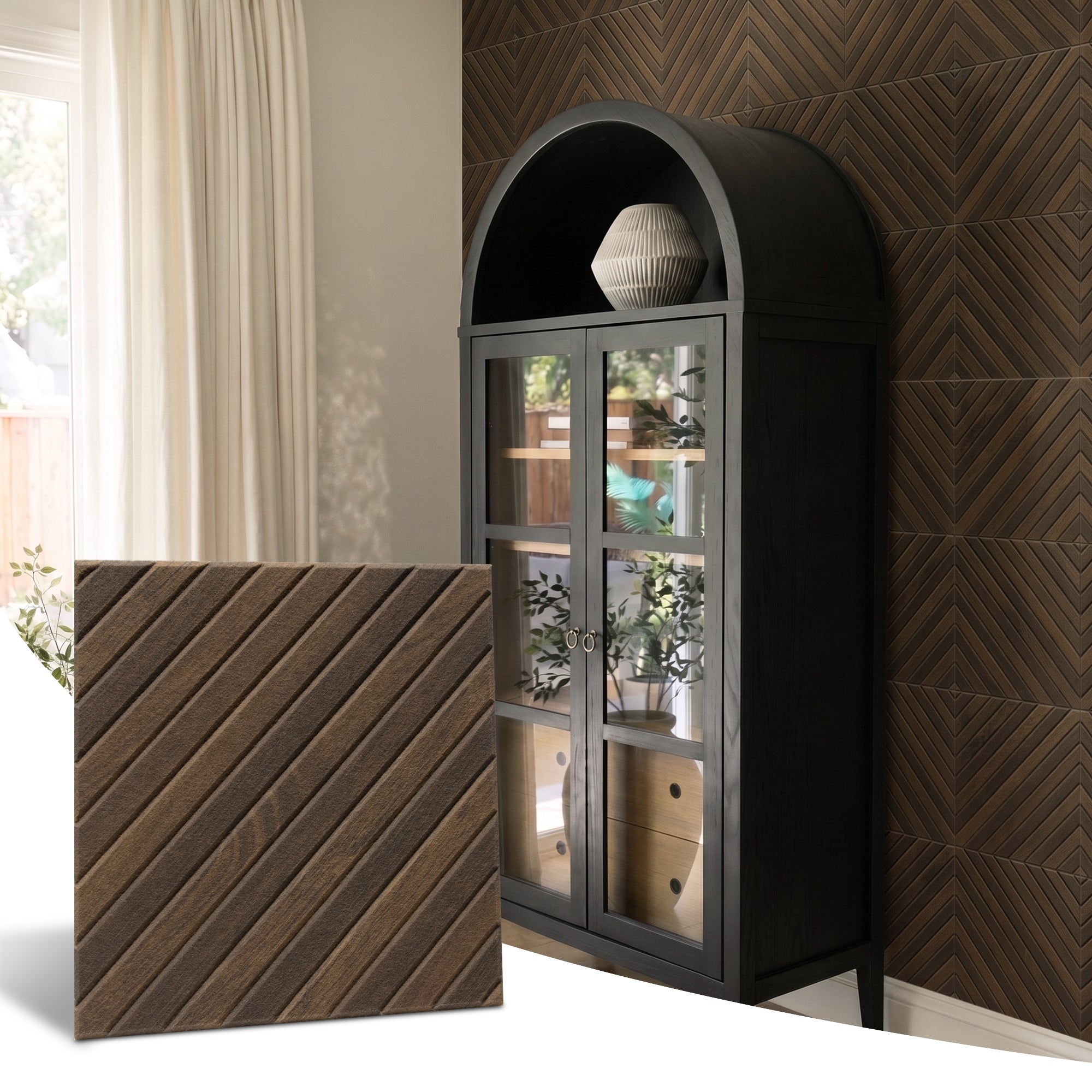 Diagonal Slat Walnut PET Acoustic Felt Tile