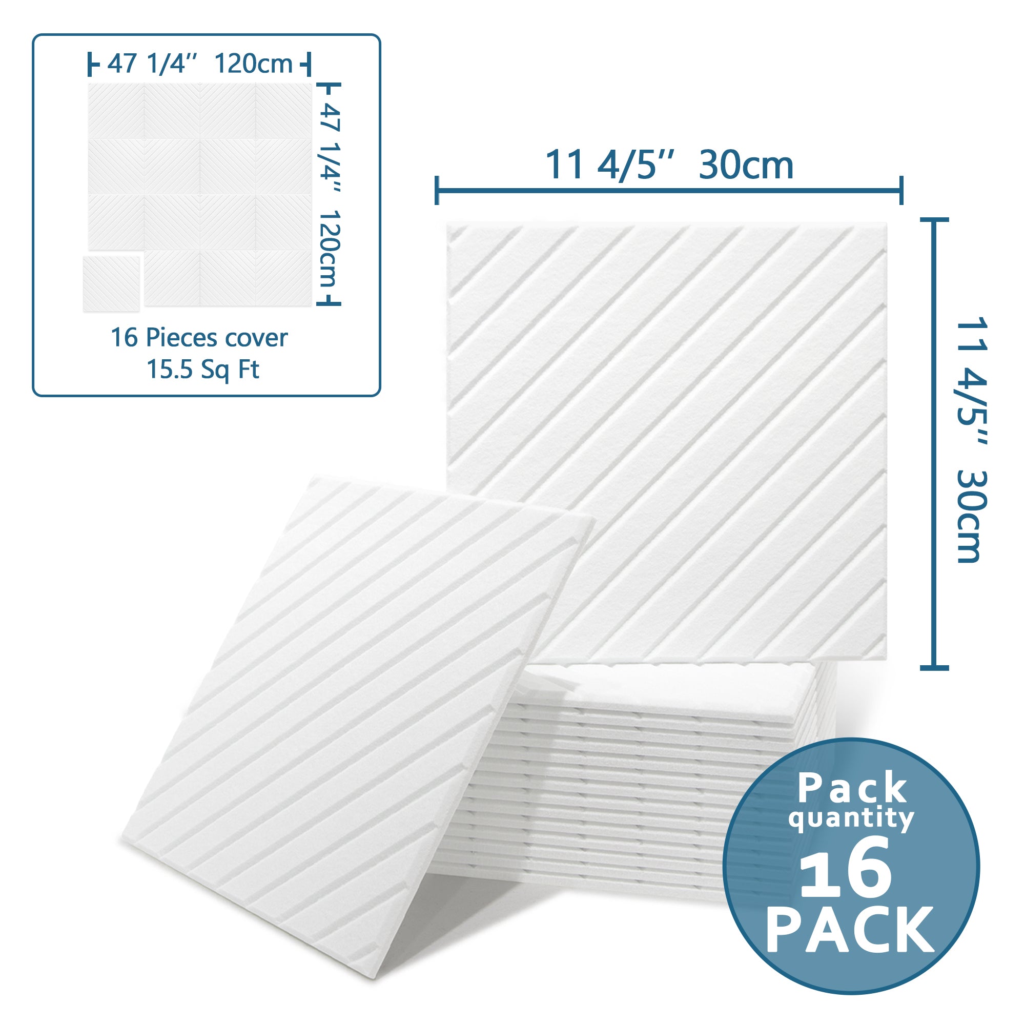 Diagonal Slat White PET Acoustic Felt Tile