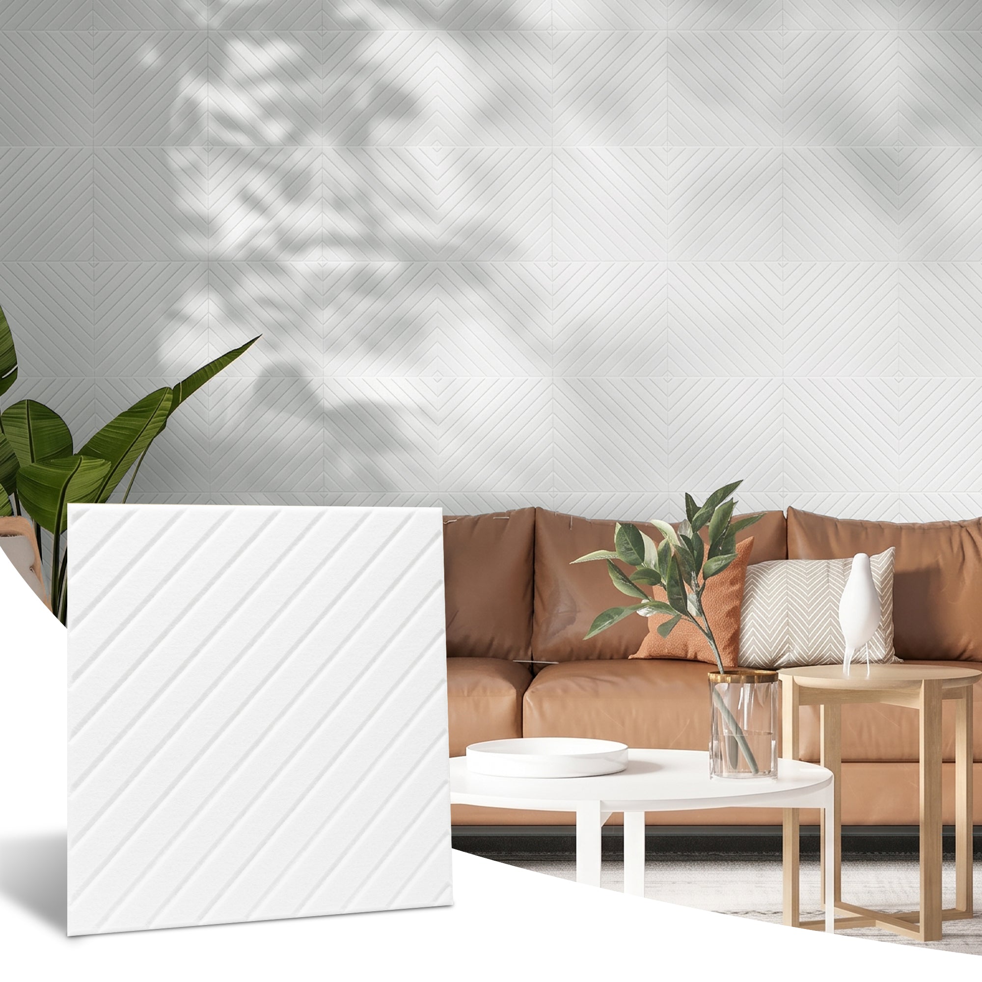 Diagonal Slat White PET Acoustic Felt Tile