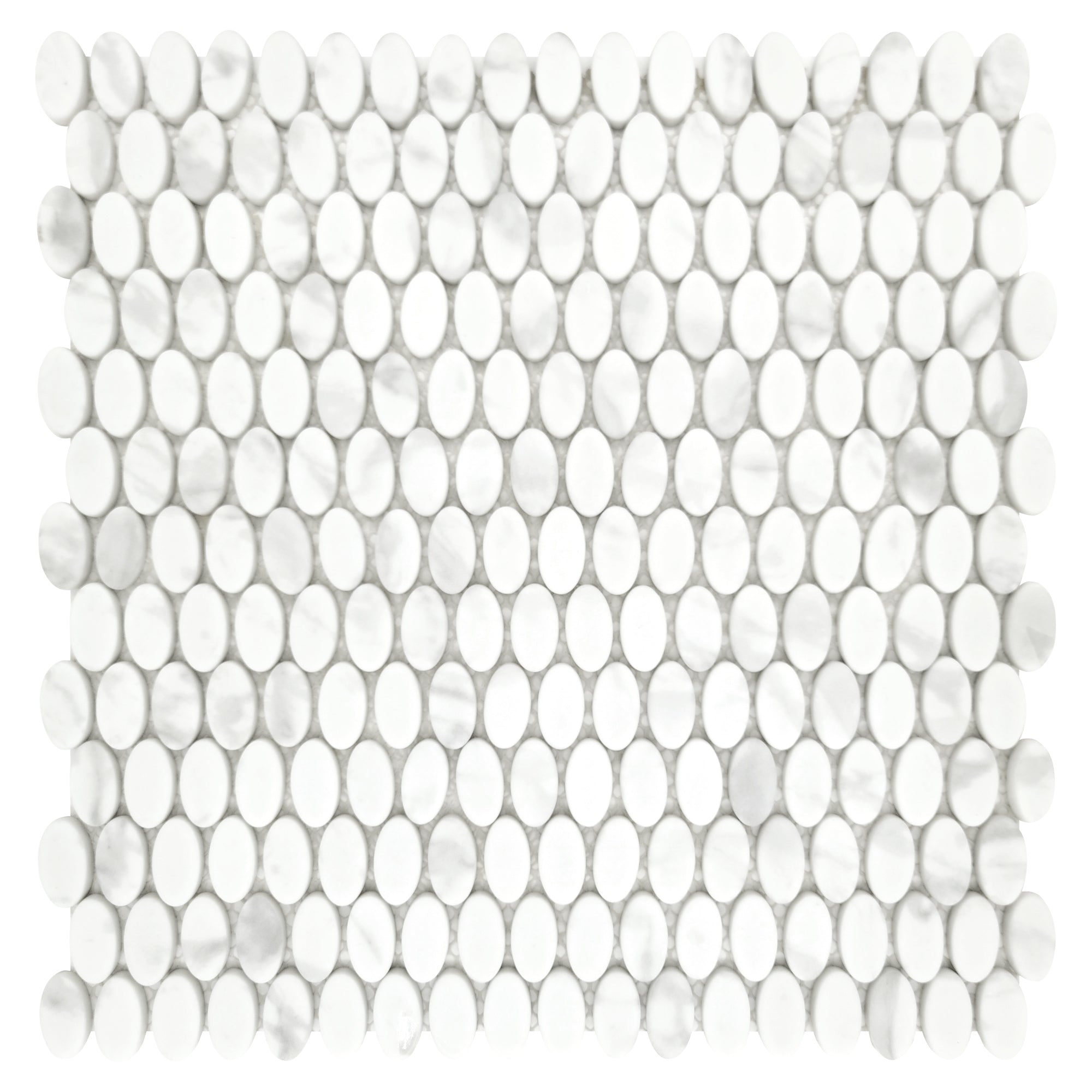 White Calacatta Oval Recycled Glass Floor and Wall Mosaic Tile