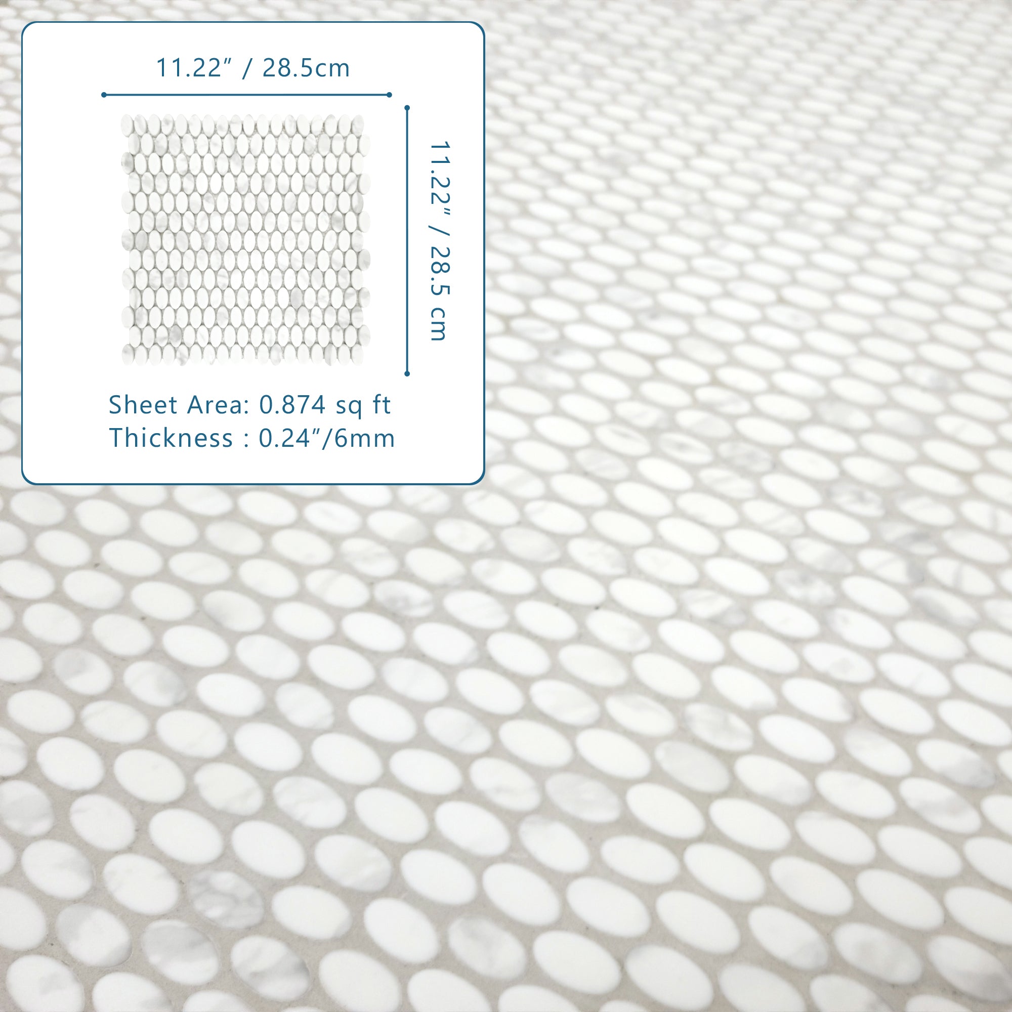 White Calacatta Oval Recycled Glass Floor and Wall Mosaic Tile
