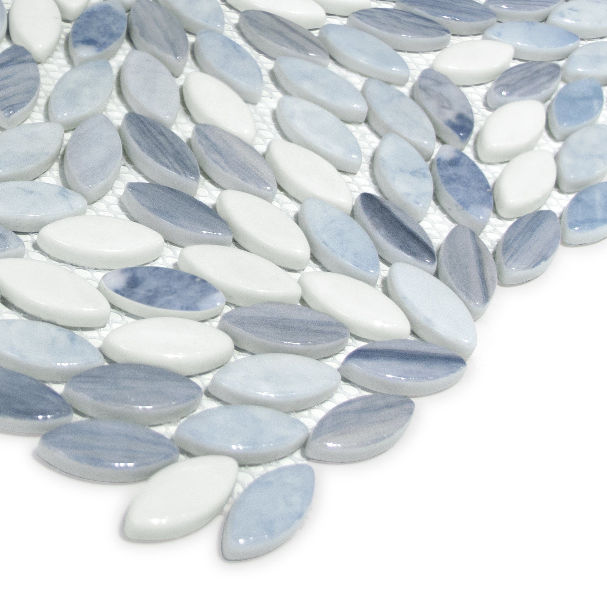 Flower Blue Recycled Glass Floor and Wall Mosaic Tile