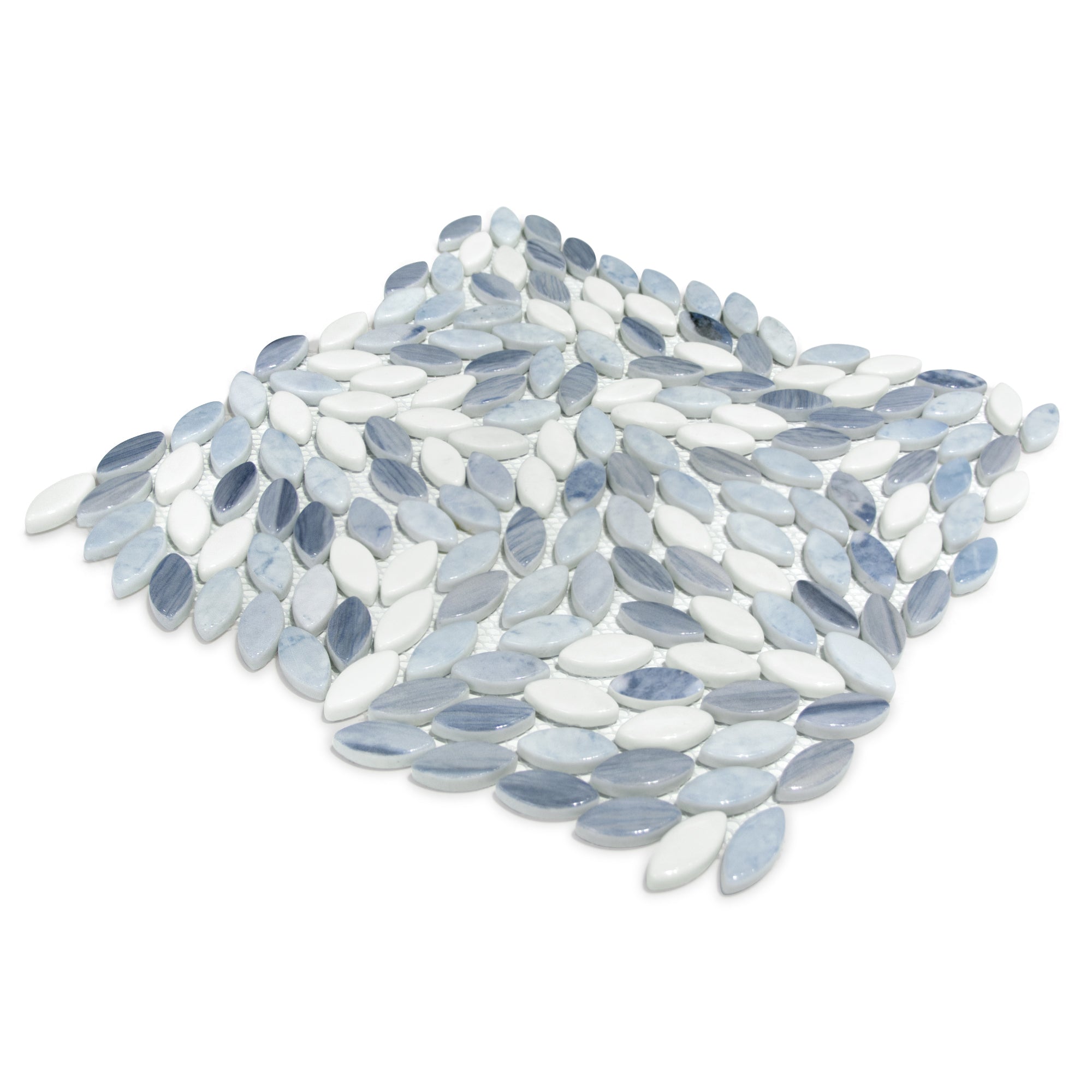 Flower Blue Recycled Glass Floor and Wall Mosaic Tile