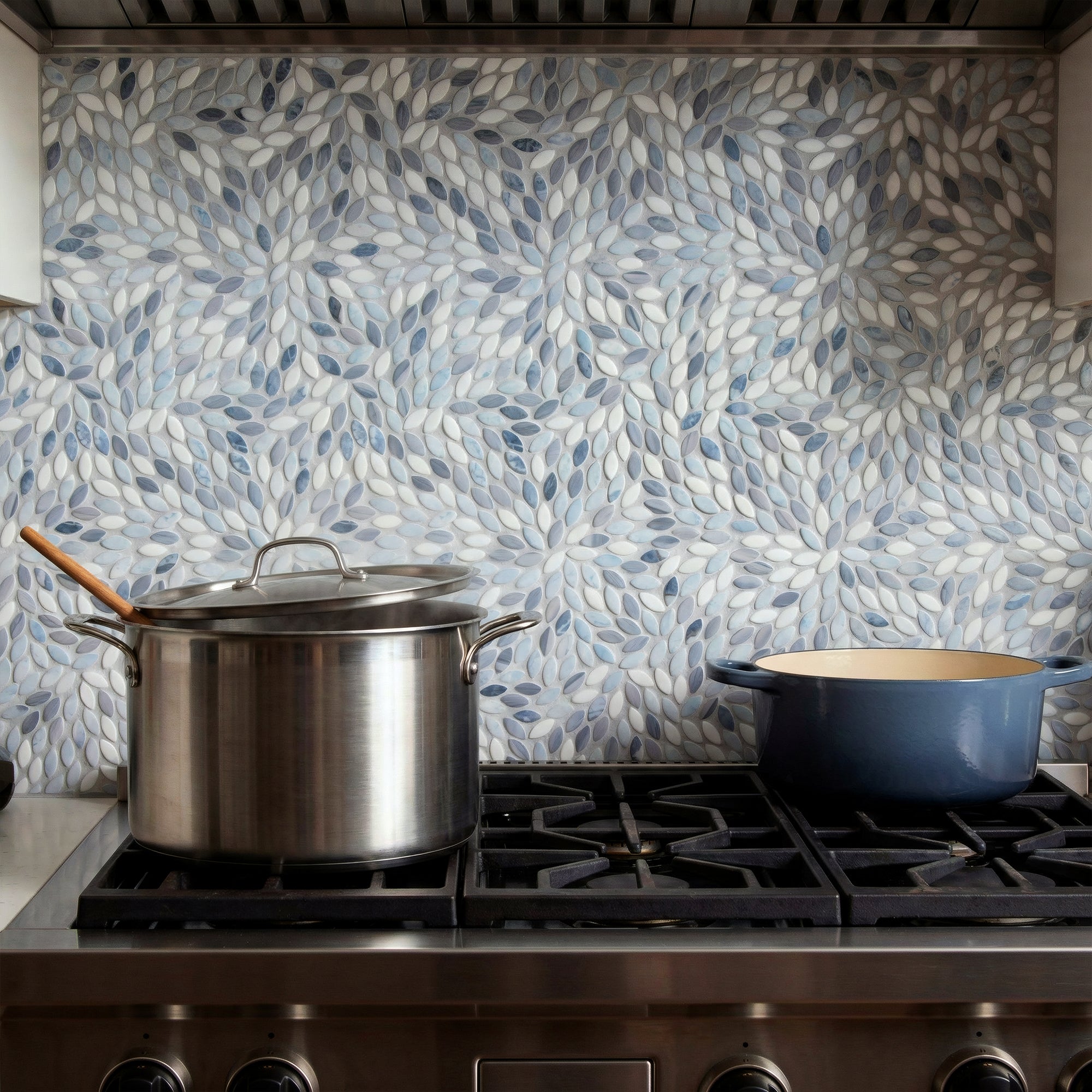 Flower Blue Recycled Glass Floor and Wall Mosaic Tile