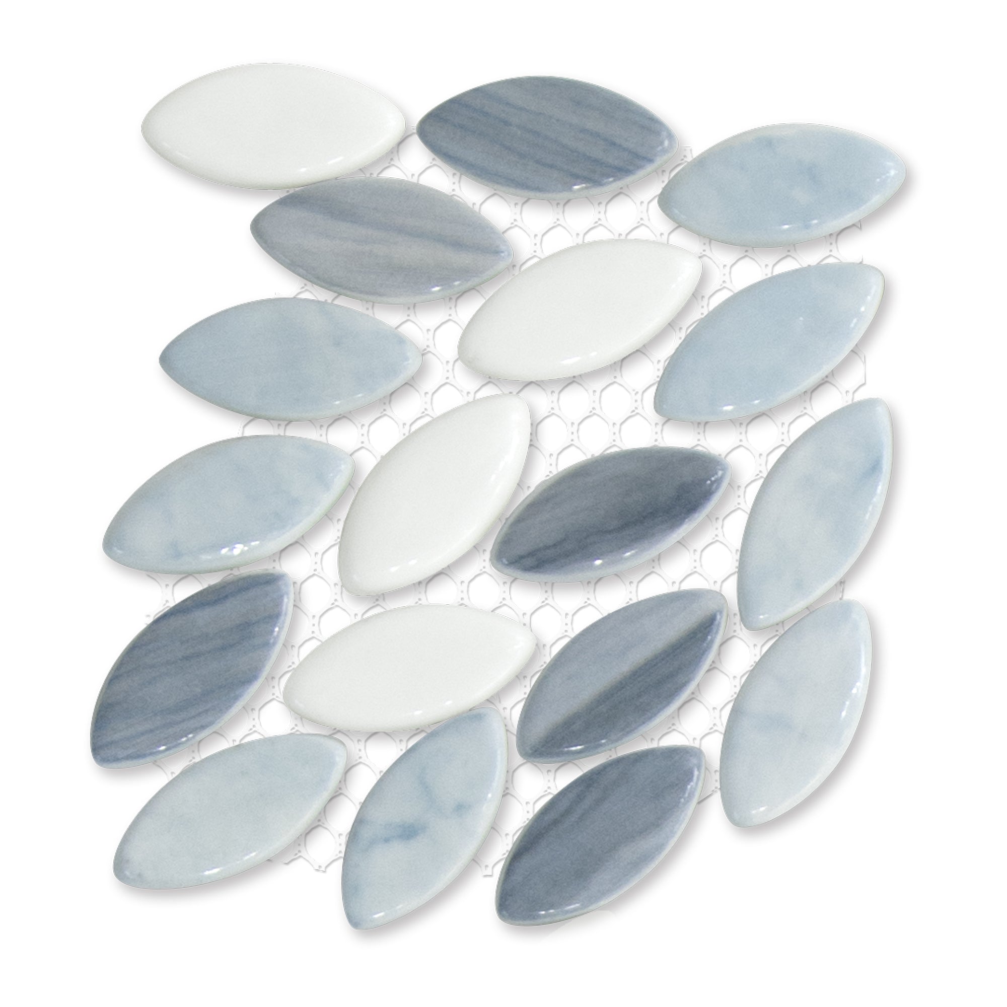 Flower Blue Recycled Glass Floor and Wall Mosaic Tile