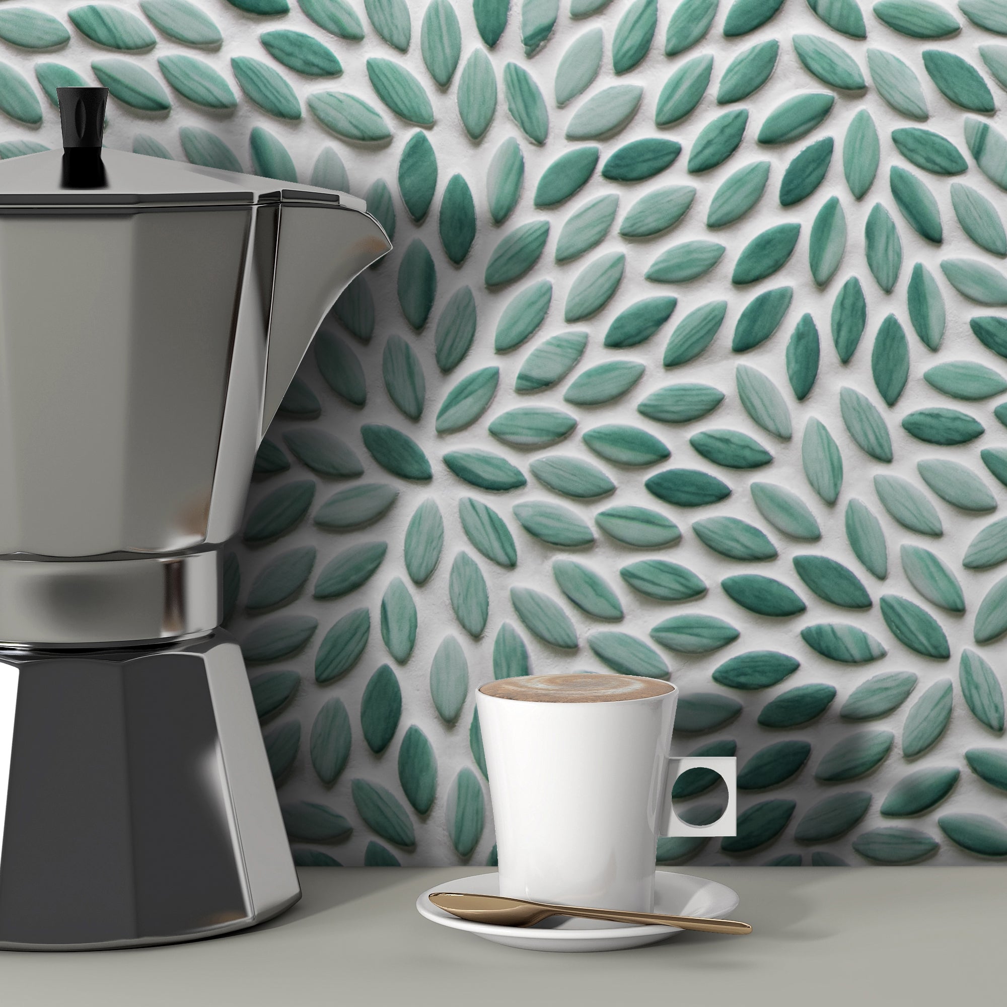 Flower Green Recycled Glass Floor and Wall Mosaic Tile