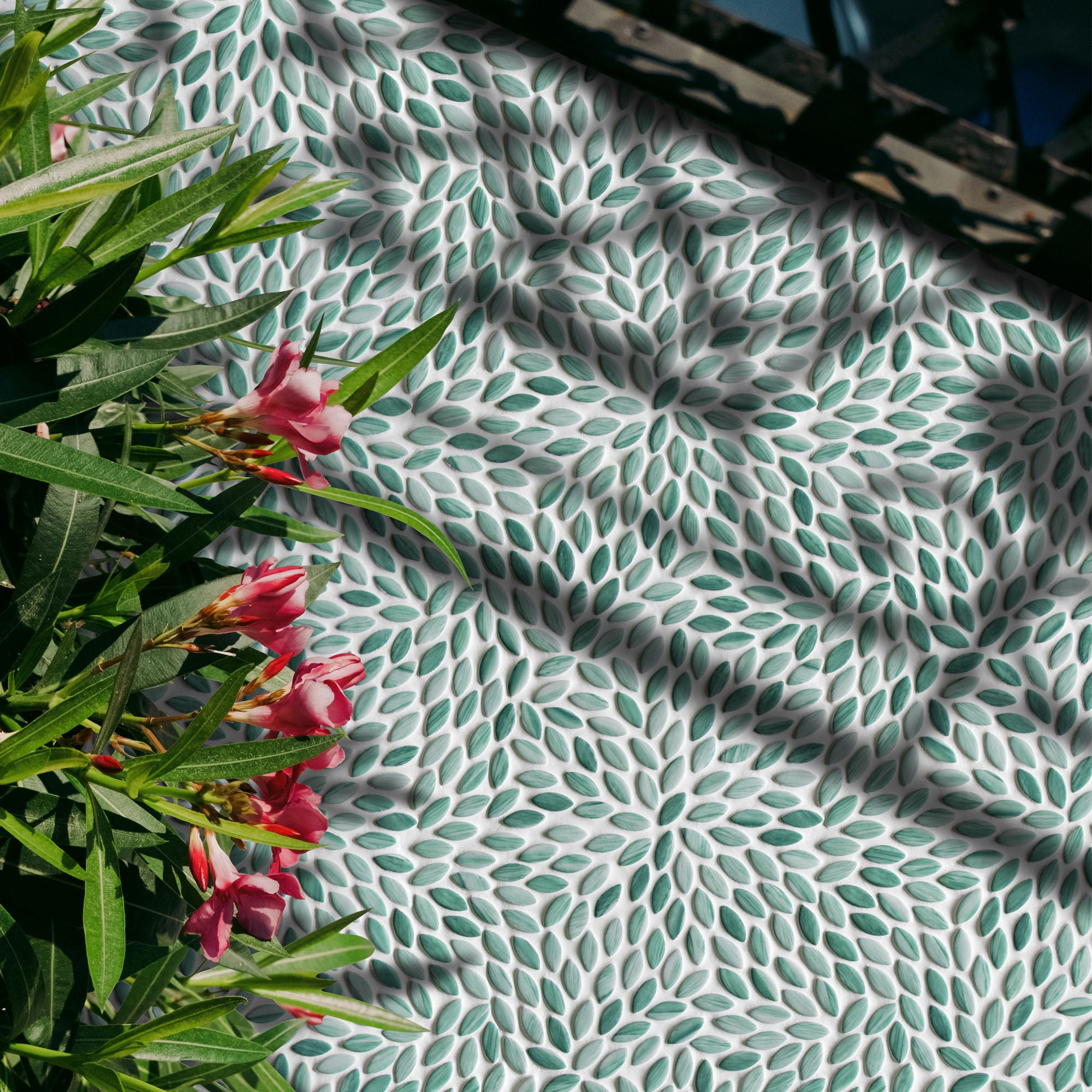 Flower Green Recycled Glass Floor and Wall Mosaic Tile