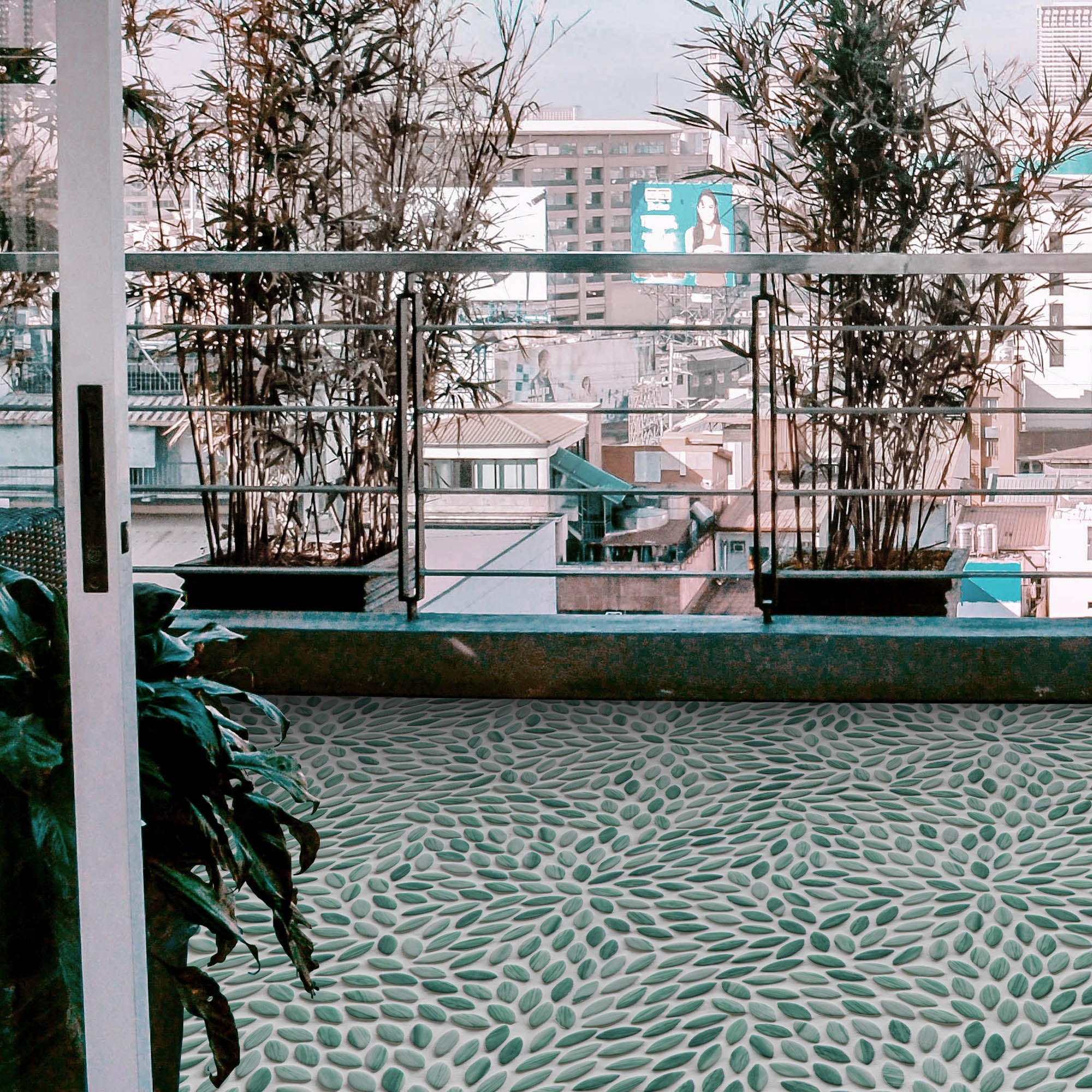 Flower Green Recycled Glass Floor and Wall Mosaic Tile