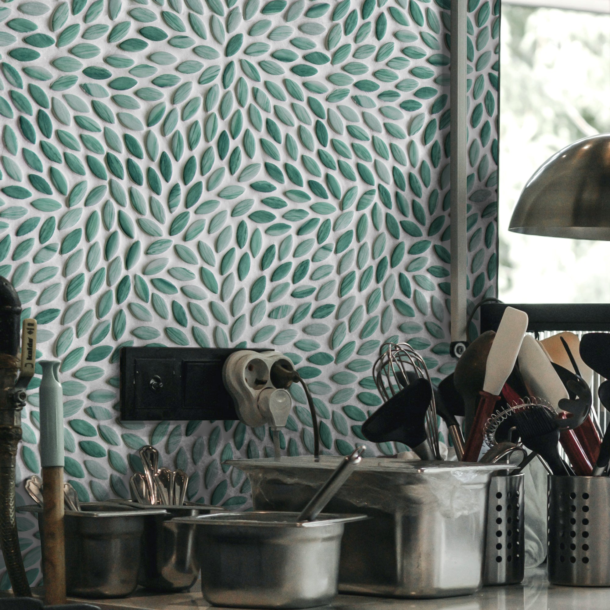 Flower Green Recycled Glass Floor and Wall Mosaic Tile