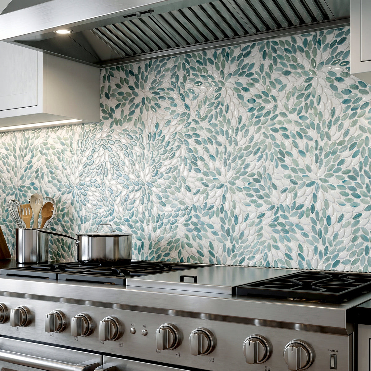 Flower Green Recycled Glass Floor and Wall Mosaic Tile