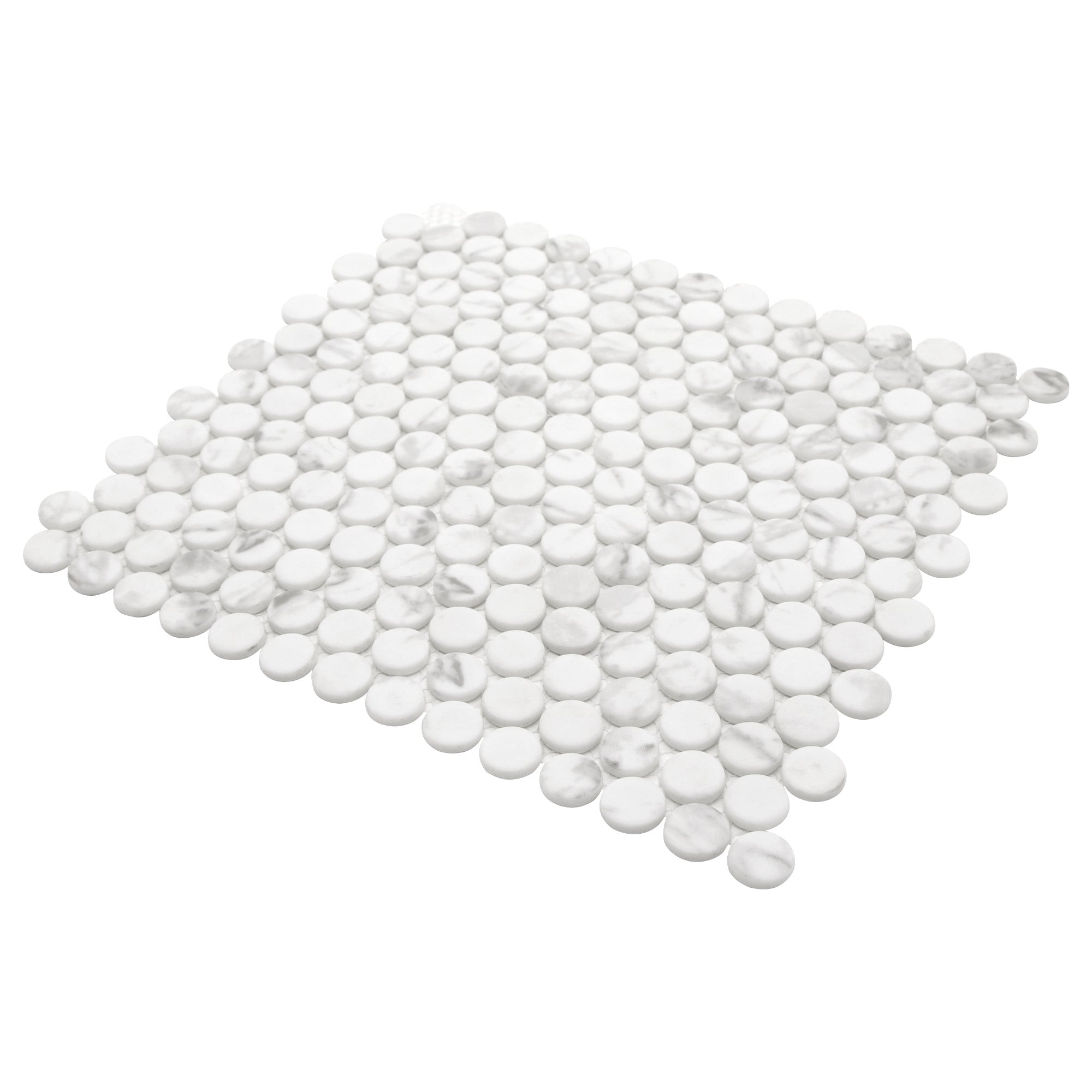 Penny Round Carrara White Recycled Glass Floor and Wall Mosaic Tile